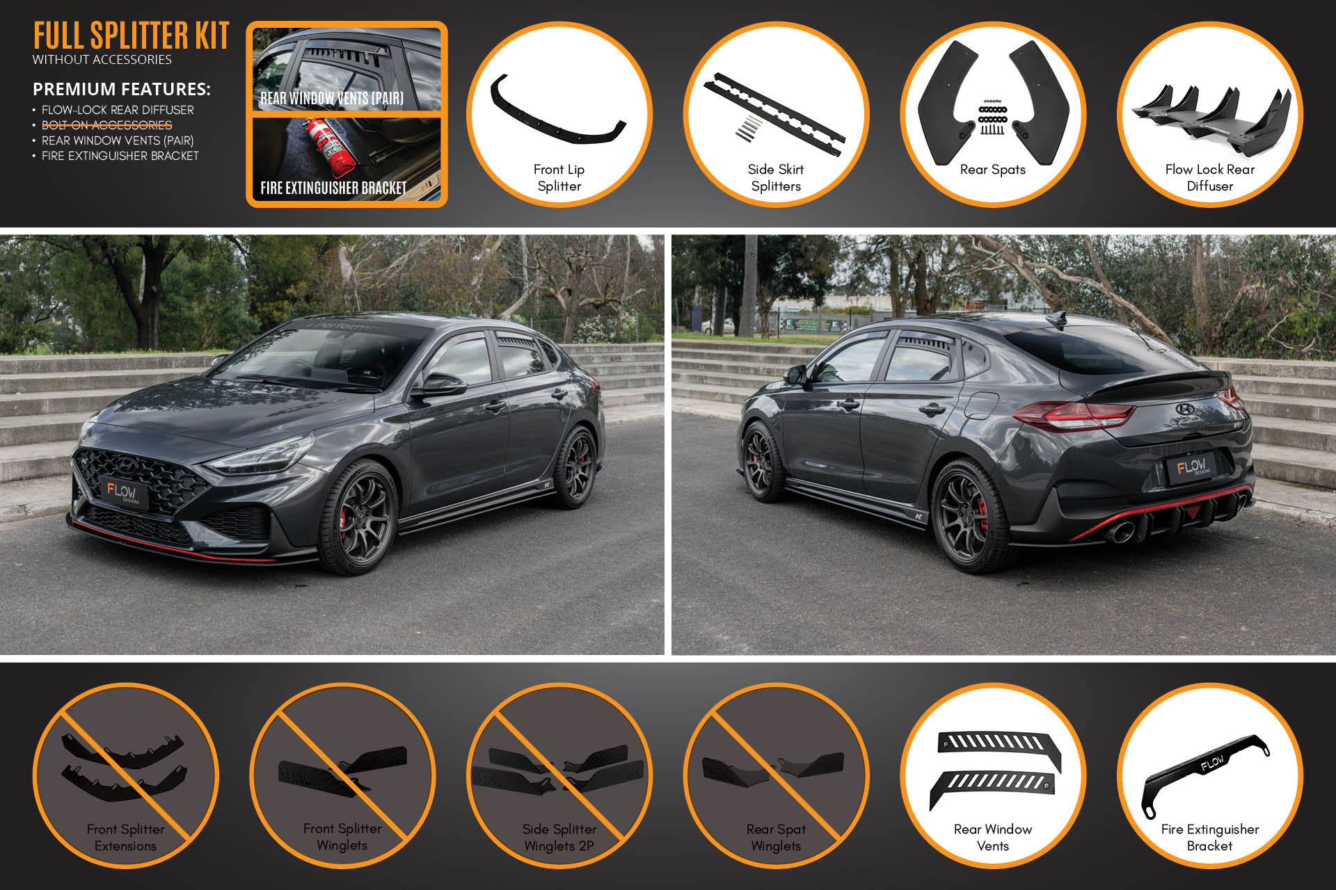 Flow Designs Hyundai i30N Fastback PD FL (2022+) Full Lip Splitter Set - Image 5