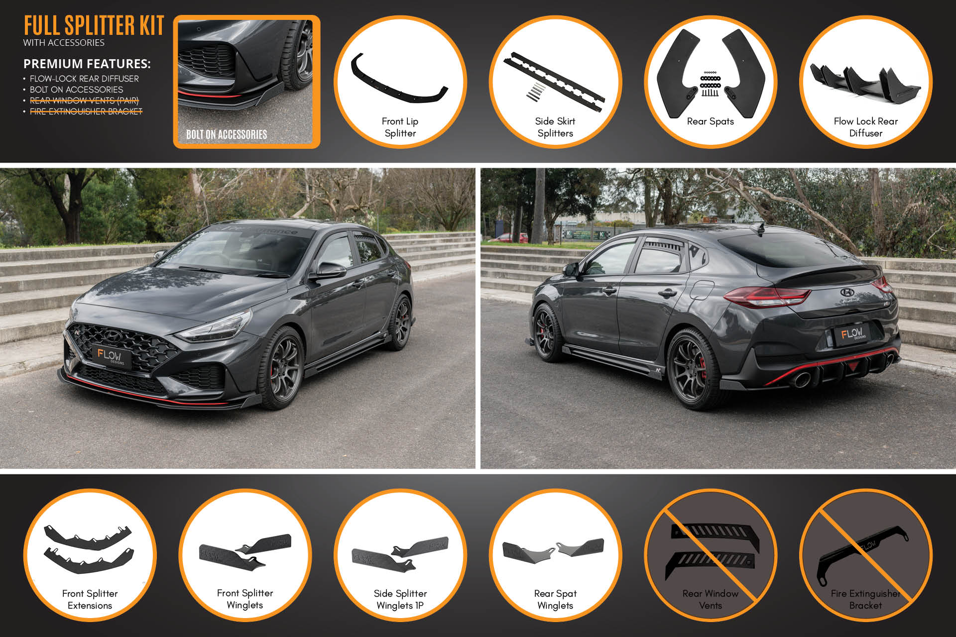 Flow Designs Hyundai i30N Fastback PD FL (2022+) Full Lip Splitter Set - Image 6