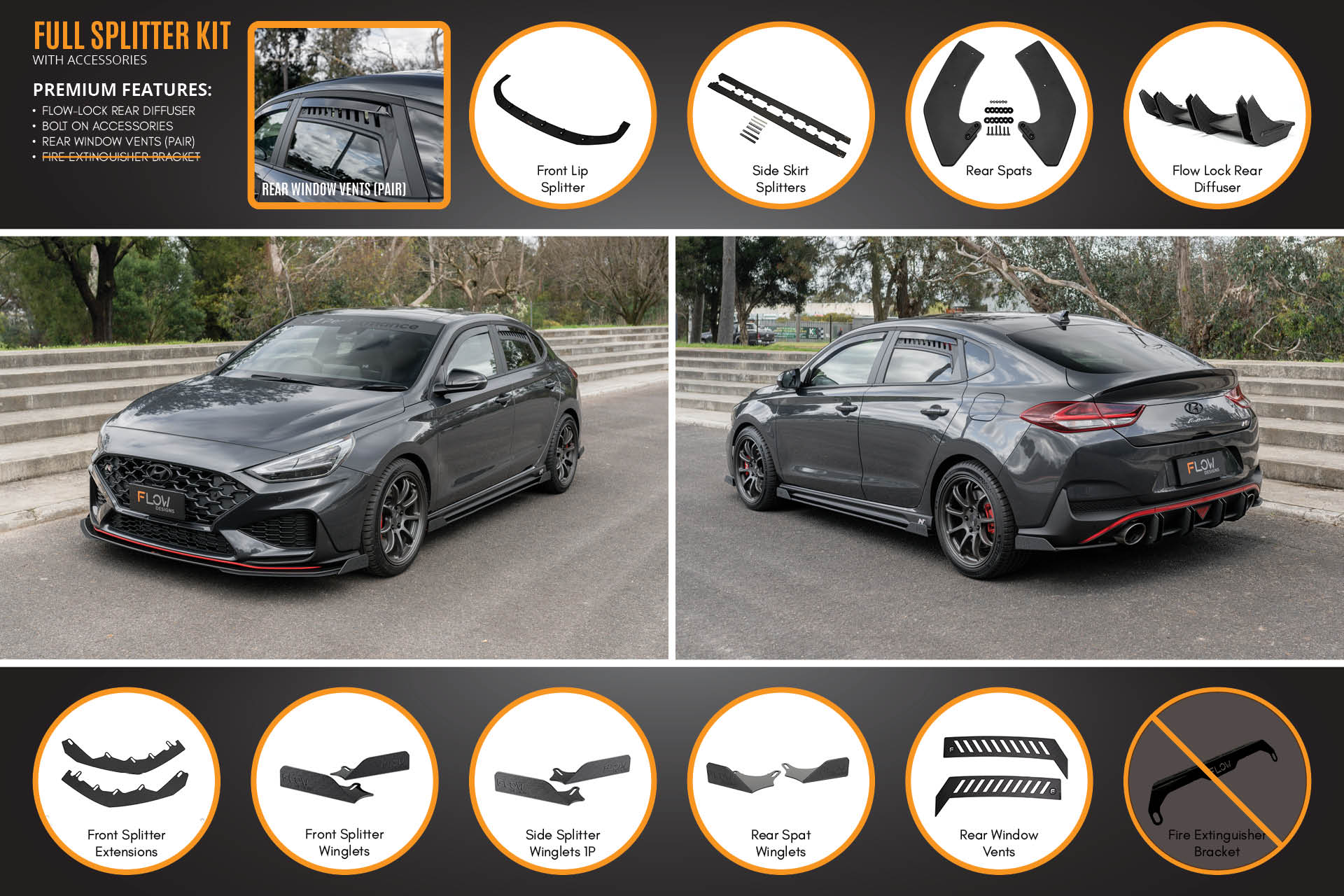 Flow Designs Hyundai i30N Fastback PD FL (2022+) Full Lip Splitter Set - Image 8