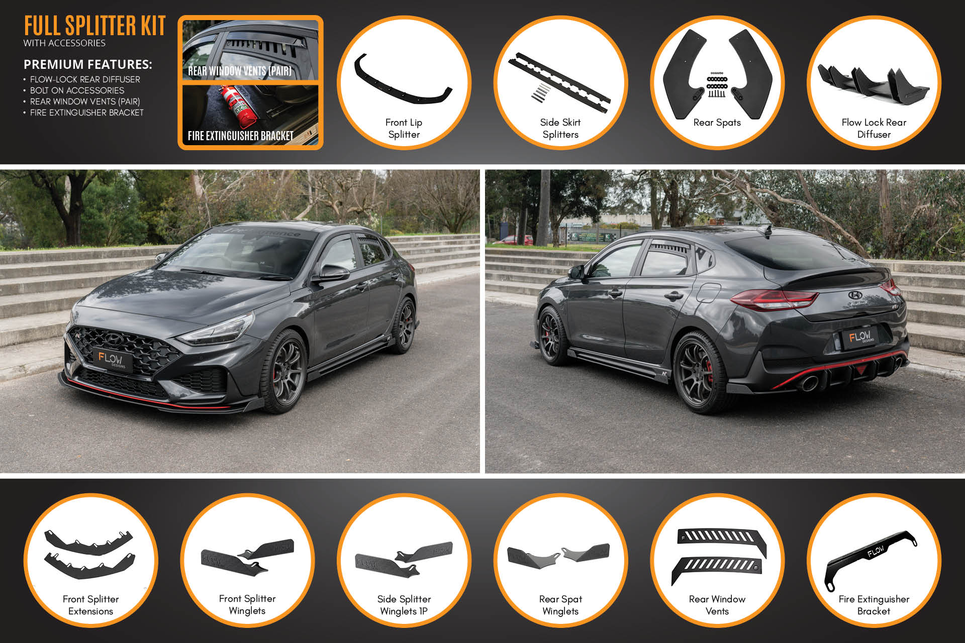 Flow Designs Hyundai i30N Fastback PD FL (2022+) Full Lip Splitter Set - Image 9