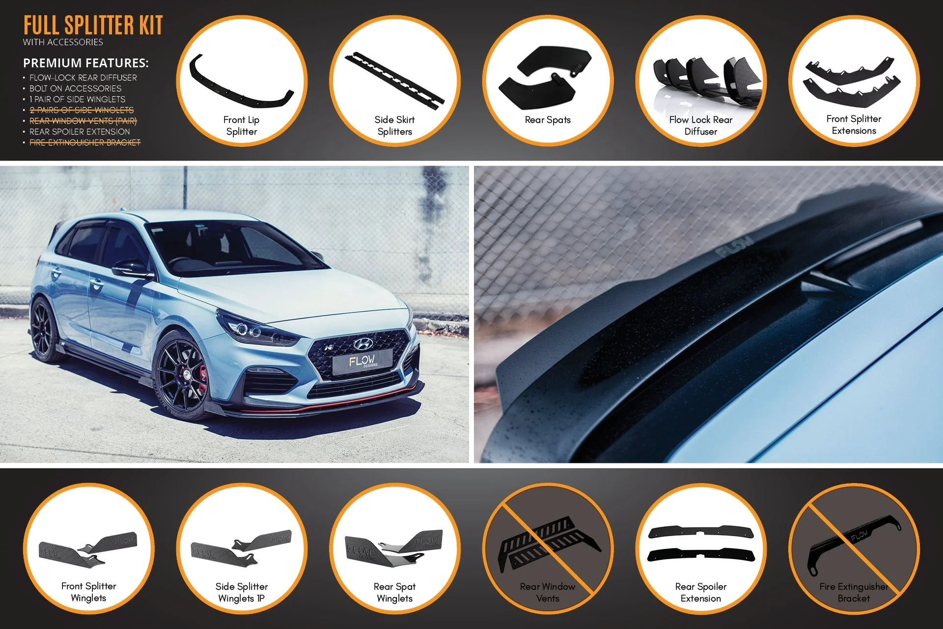 Flow Designs Hyundai i30N Hatch PD (2018-2020) Full Lip Splitter Set - Image 12
