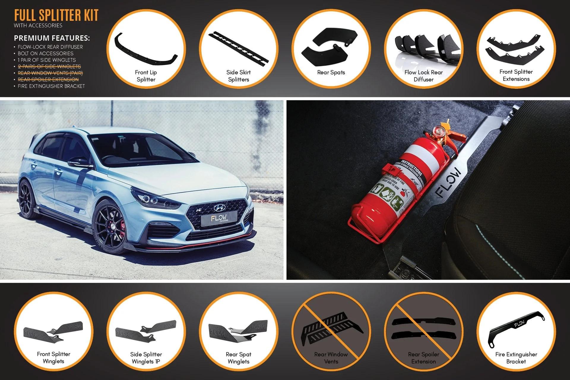 Flow Designs Hyundai i30N Hatch PD (2018-2020) Full Lip Splitter Set - Image 13