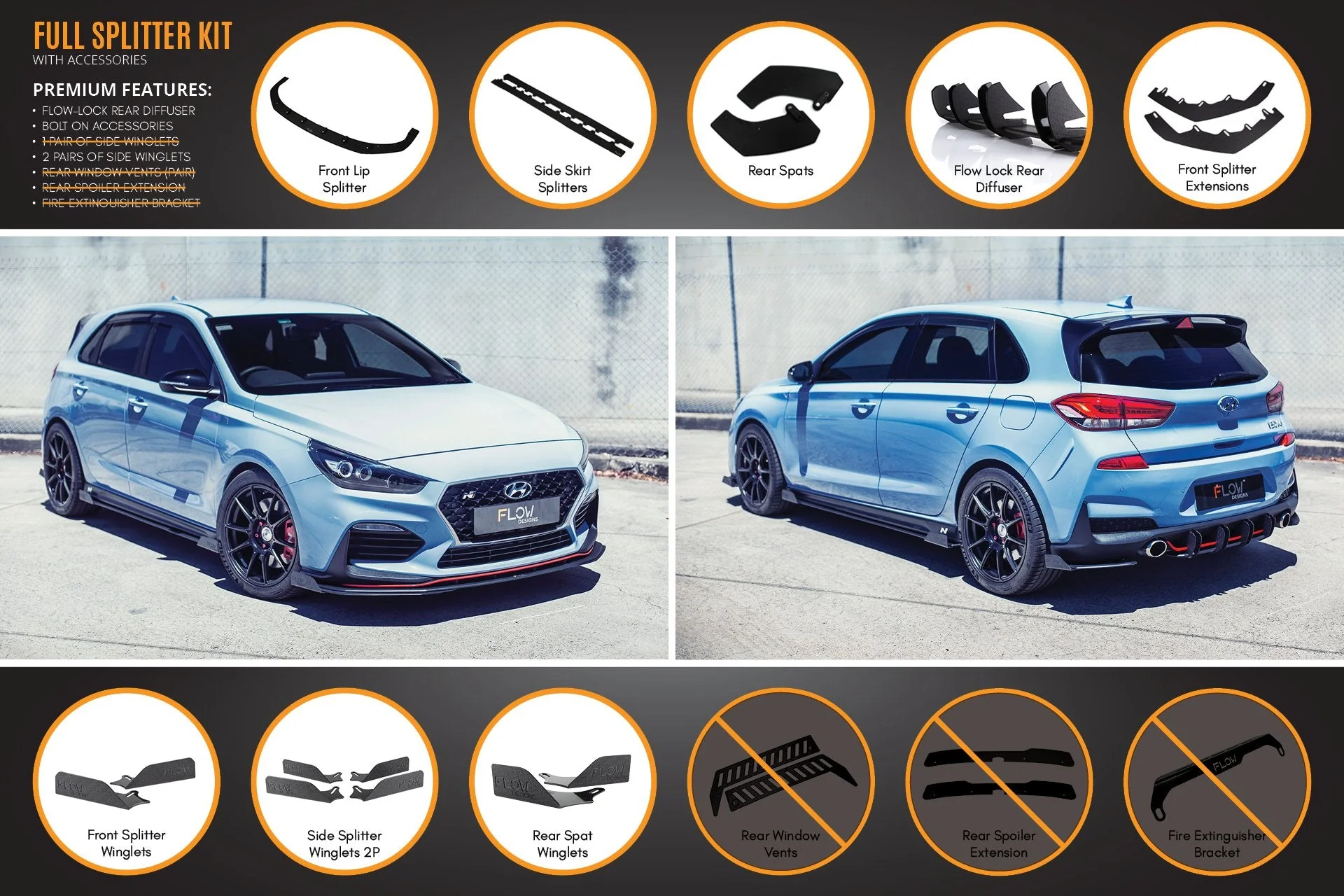 Flow Designs Hyundai i30N Hatch PD (2018-2020) Full Lip Splitter Set - Image 18