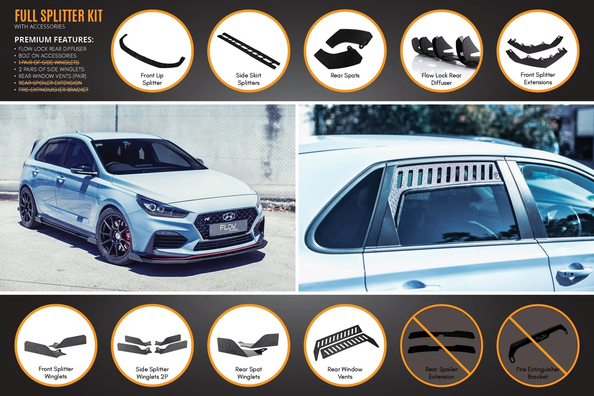 Flow Designs Hyundai i30N Hatch PD (2018-2020) Full Lip Splitter Set - Image 19