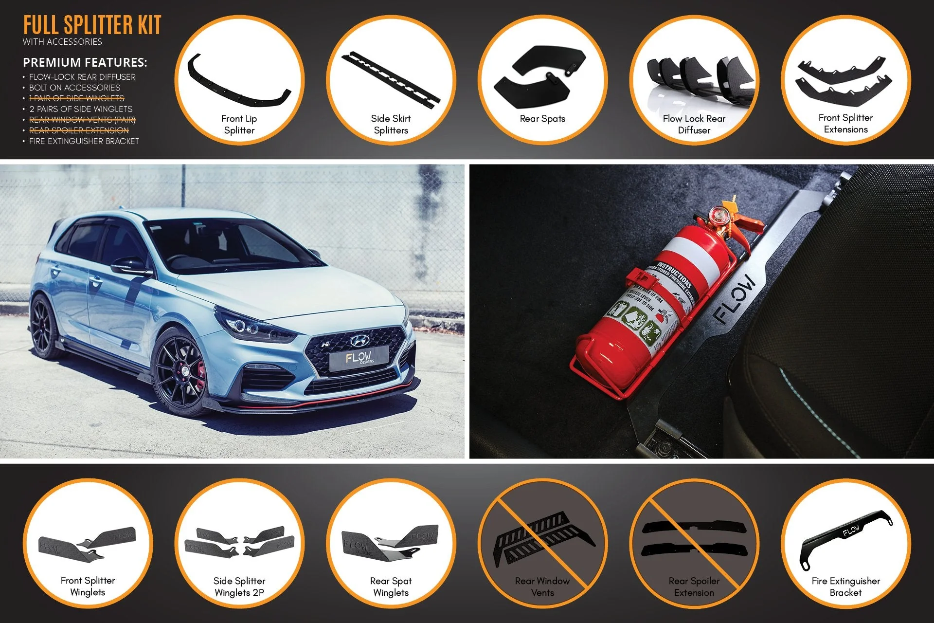 Flow Designs Hyundai i30N Hatch PD (2018-2020) Full Lip Splitter Set - Image 21