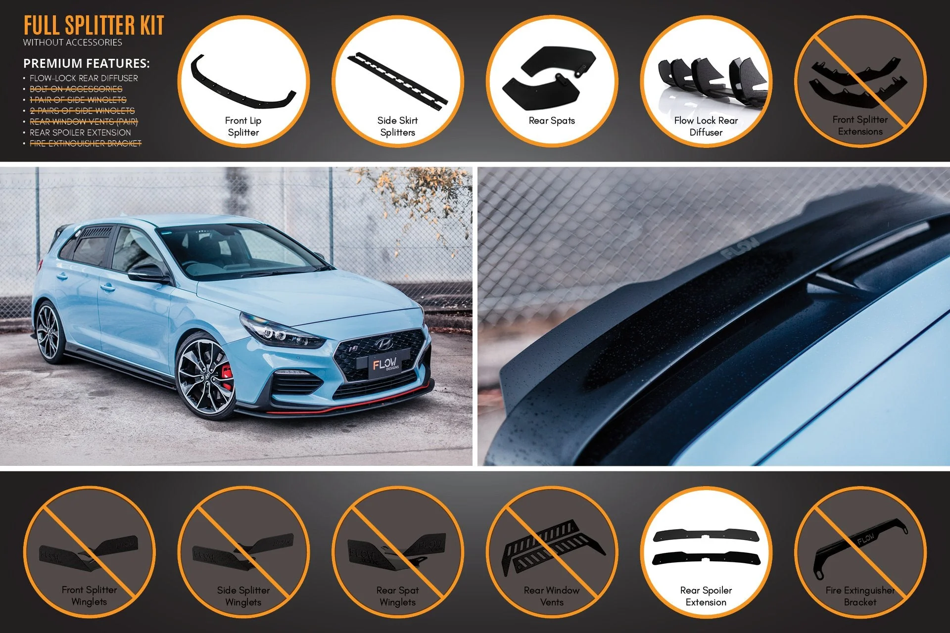 Flow Designs Hyundai i30N Hatch PD (2018-2020) Full Lip Splitter Set - Image 4