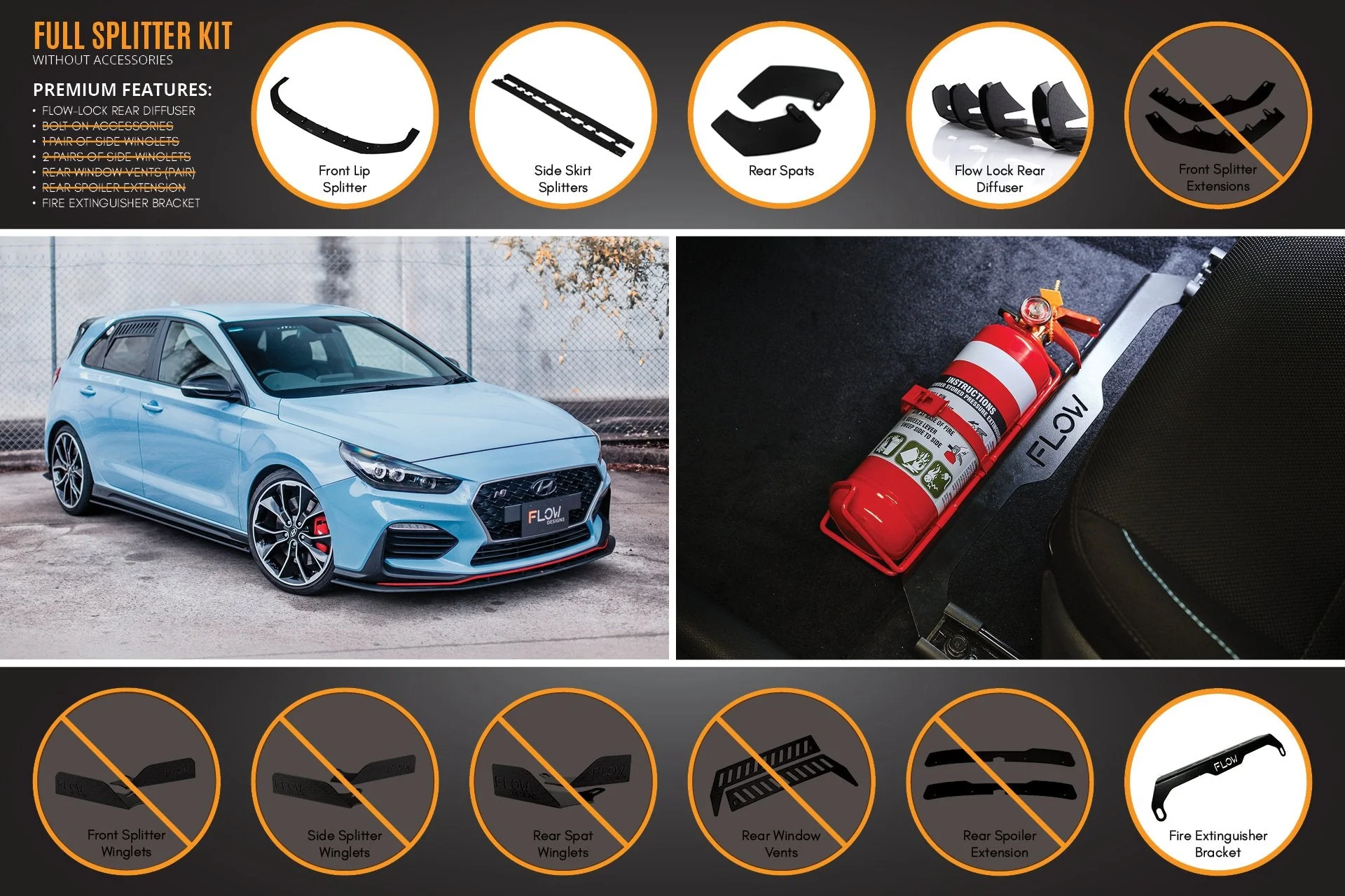 Flow Designs Hyundai i30N Hatch PD (2018-2020) Full Lip Splitter Set - Image 5