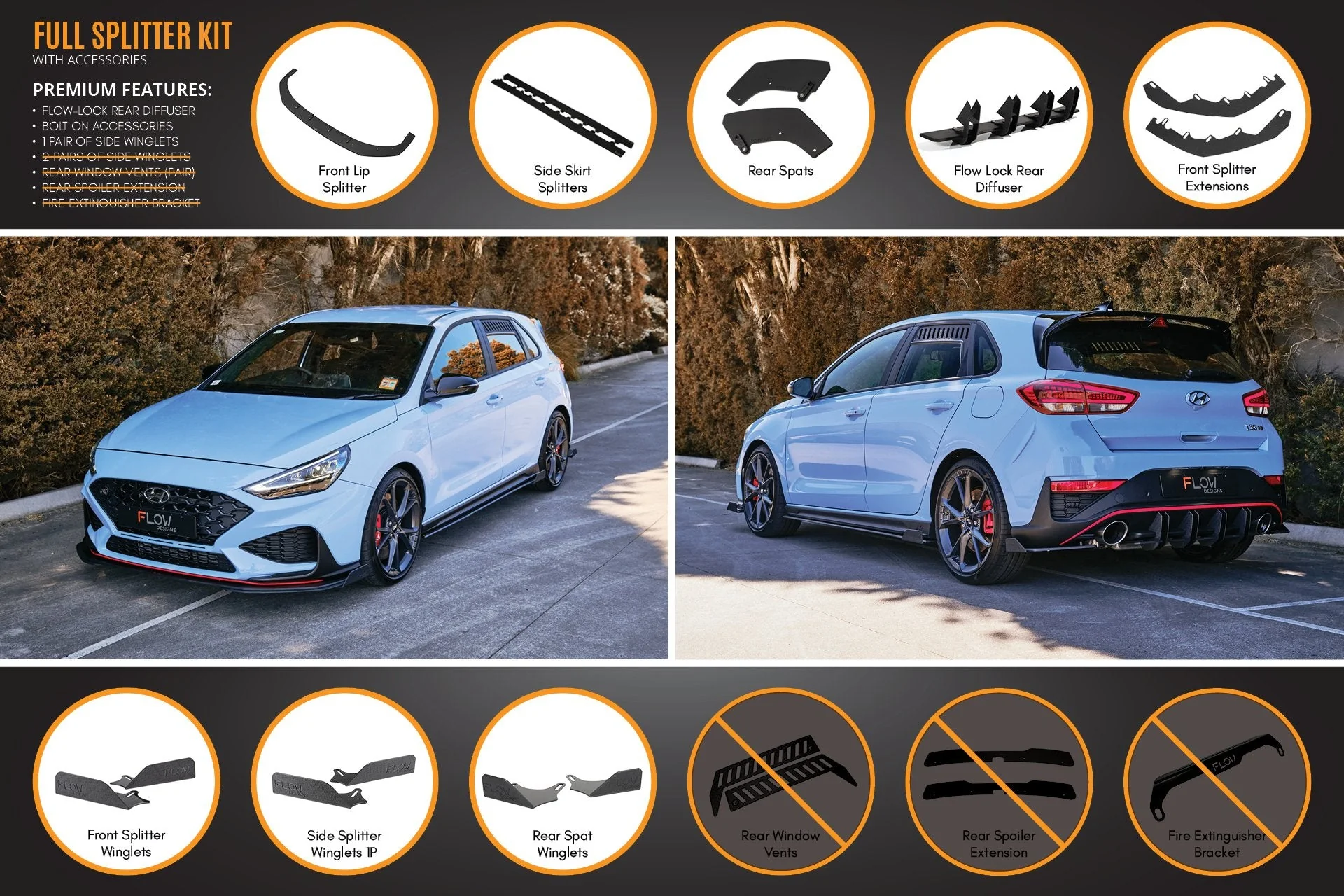 Flow Designs Hyundai i30N Hatch PD FL (2021) Full Lip Splitter Set - Image 10
