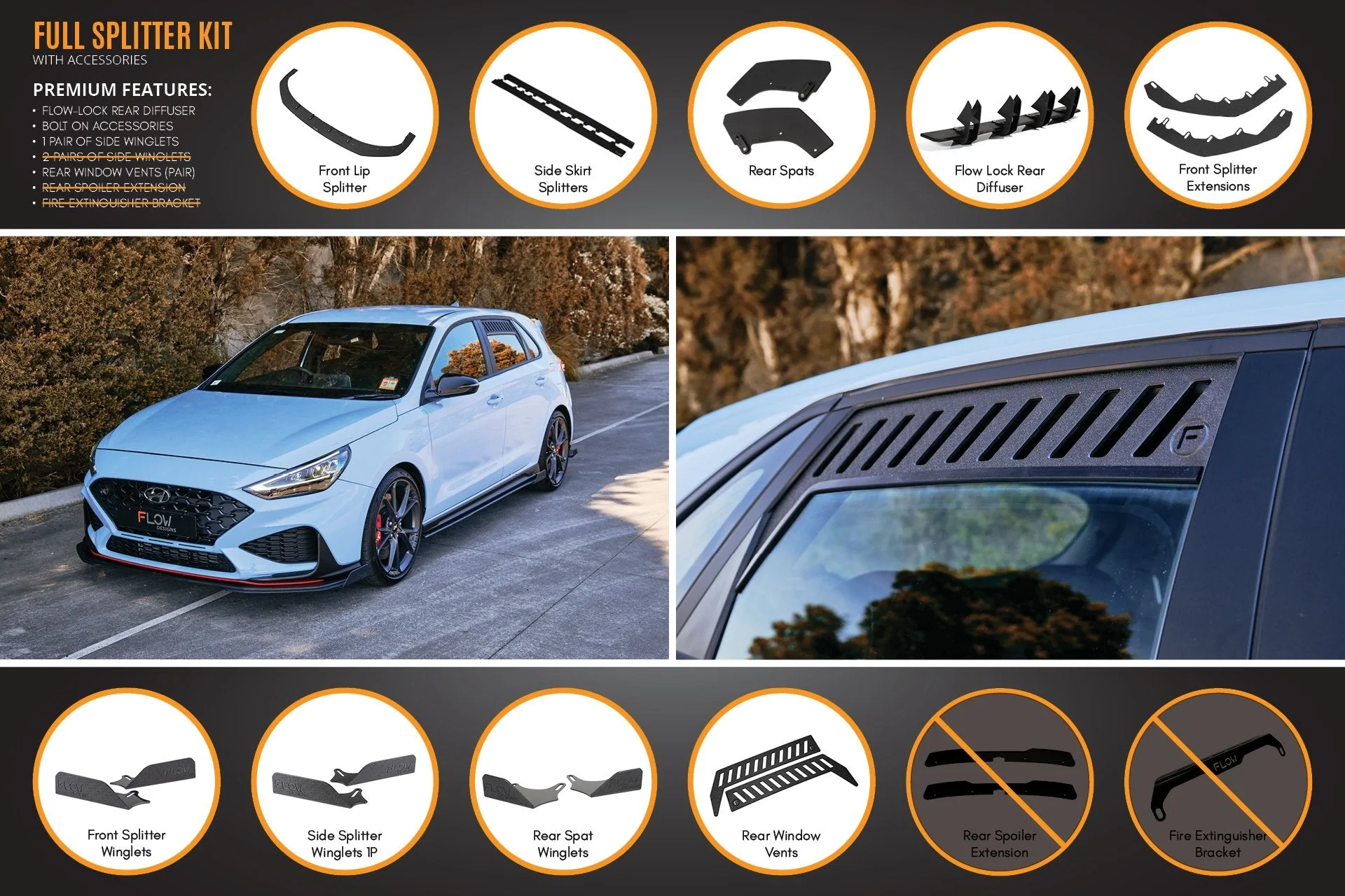 Flow Designs Hyundai i30N Hatch PD FL (2021) Full Lip Splitter Set - Image 11