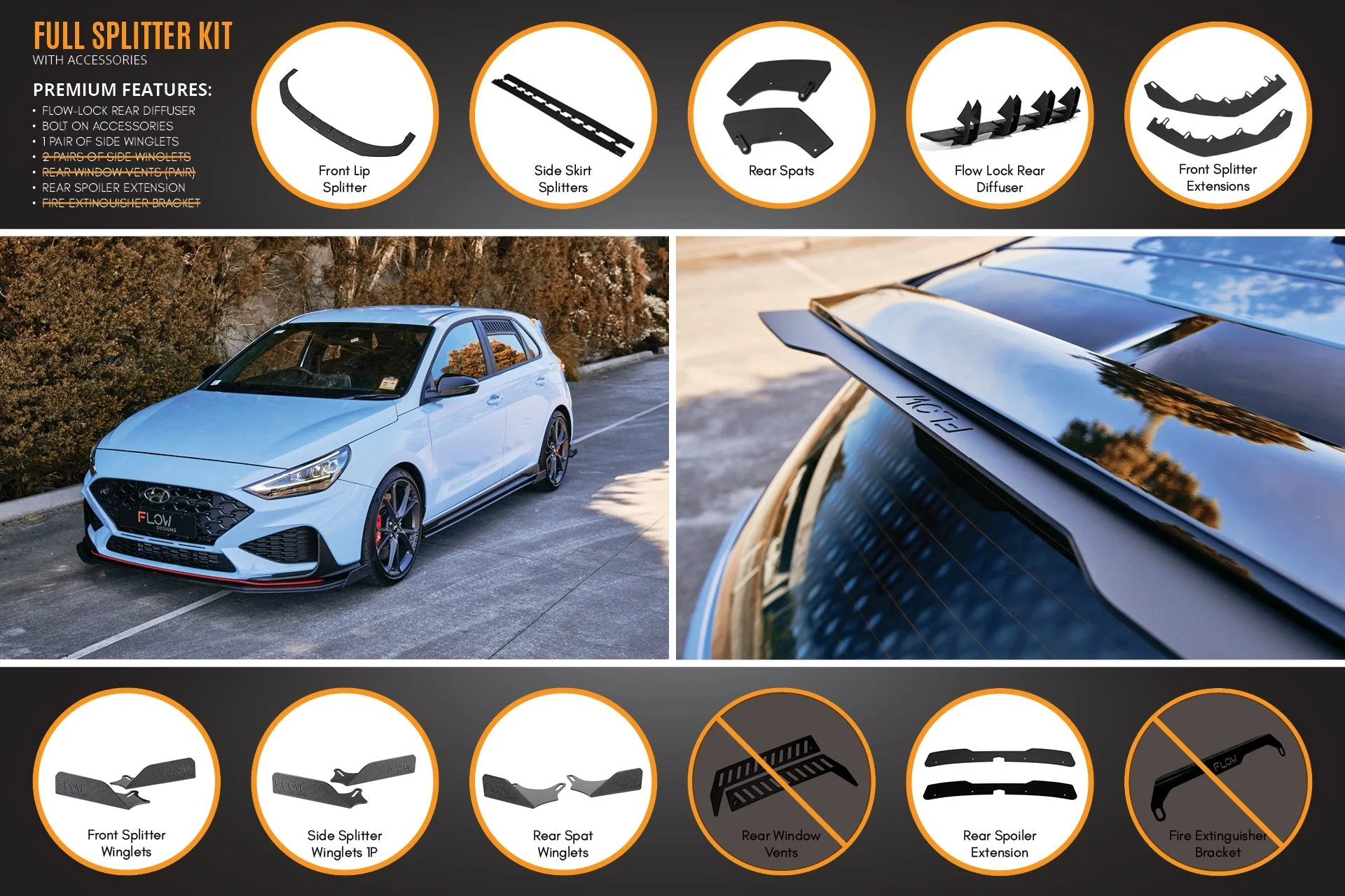 Flow Designs Hyundai i30N Hatch PD FL (2021) Full Lip Splitter Set - Image 12