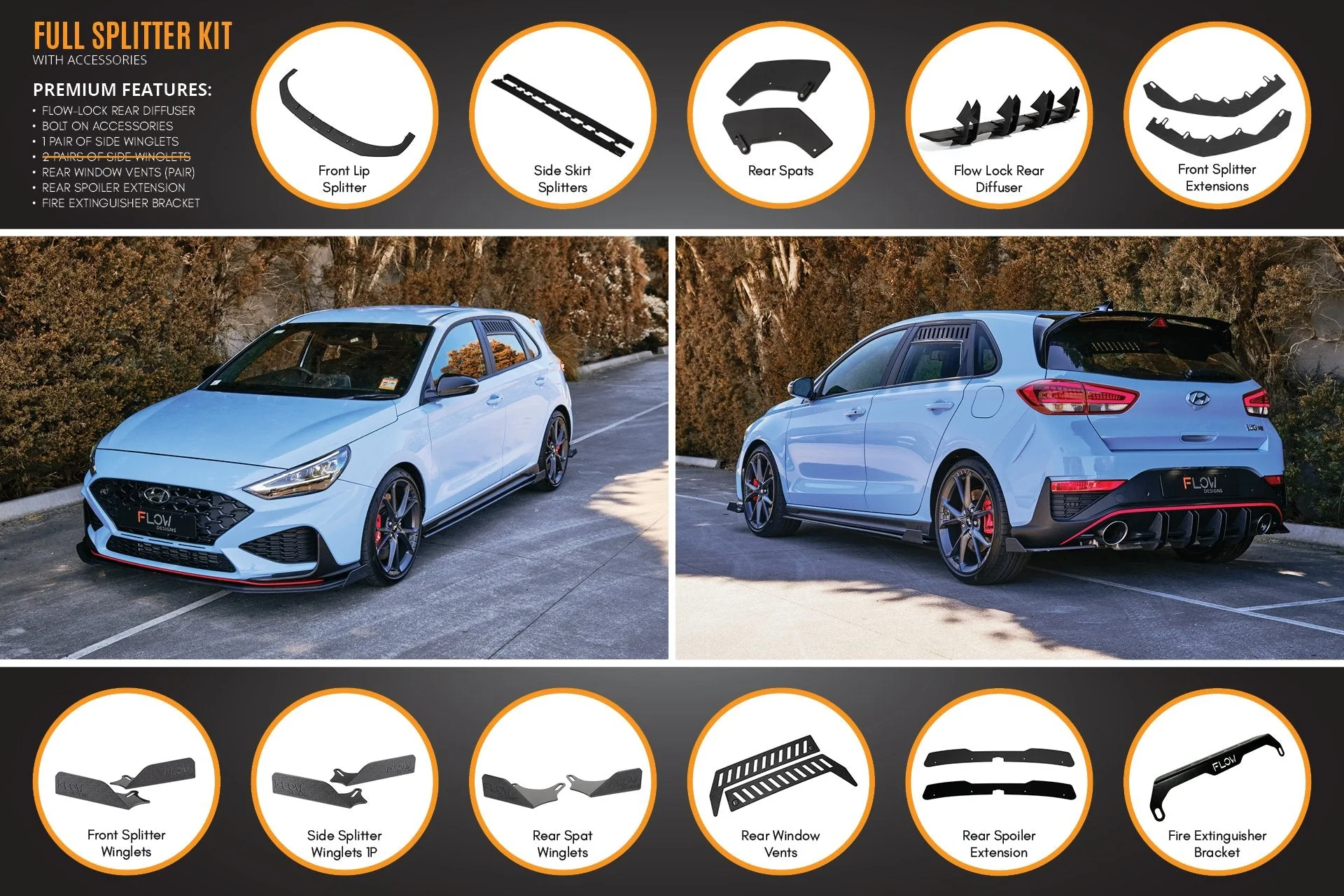 Flow Designs Hyundai i30N Hatch PD FL (2021) Full Lip Splitter Set - Image 17