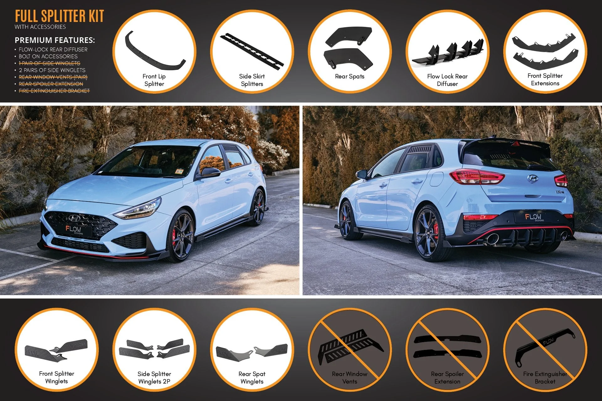 Flow Designs Hyundai i30N Hatch PD FL (2021) Full Lip Splitter Set - Image 18