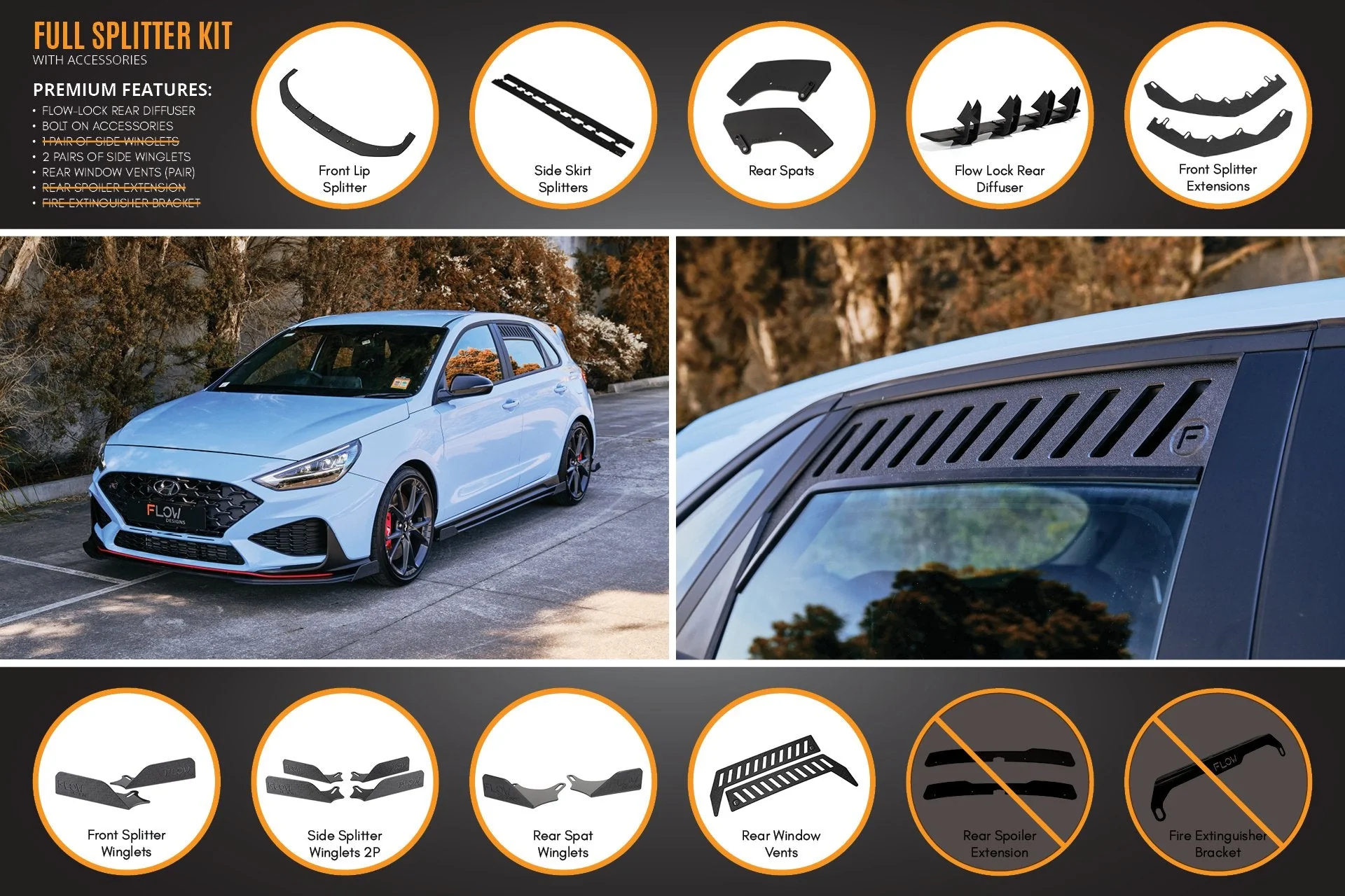Flow Designs Hyundai i30N Hatch PD FL (2021) Full Lip Splitter Set - Image 19