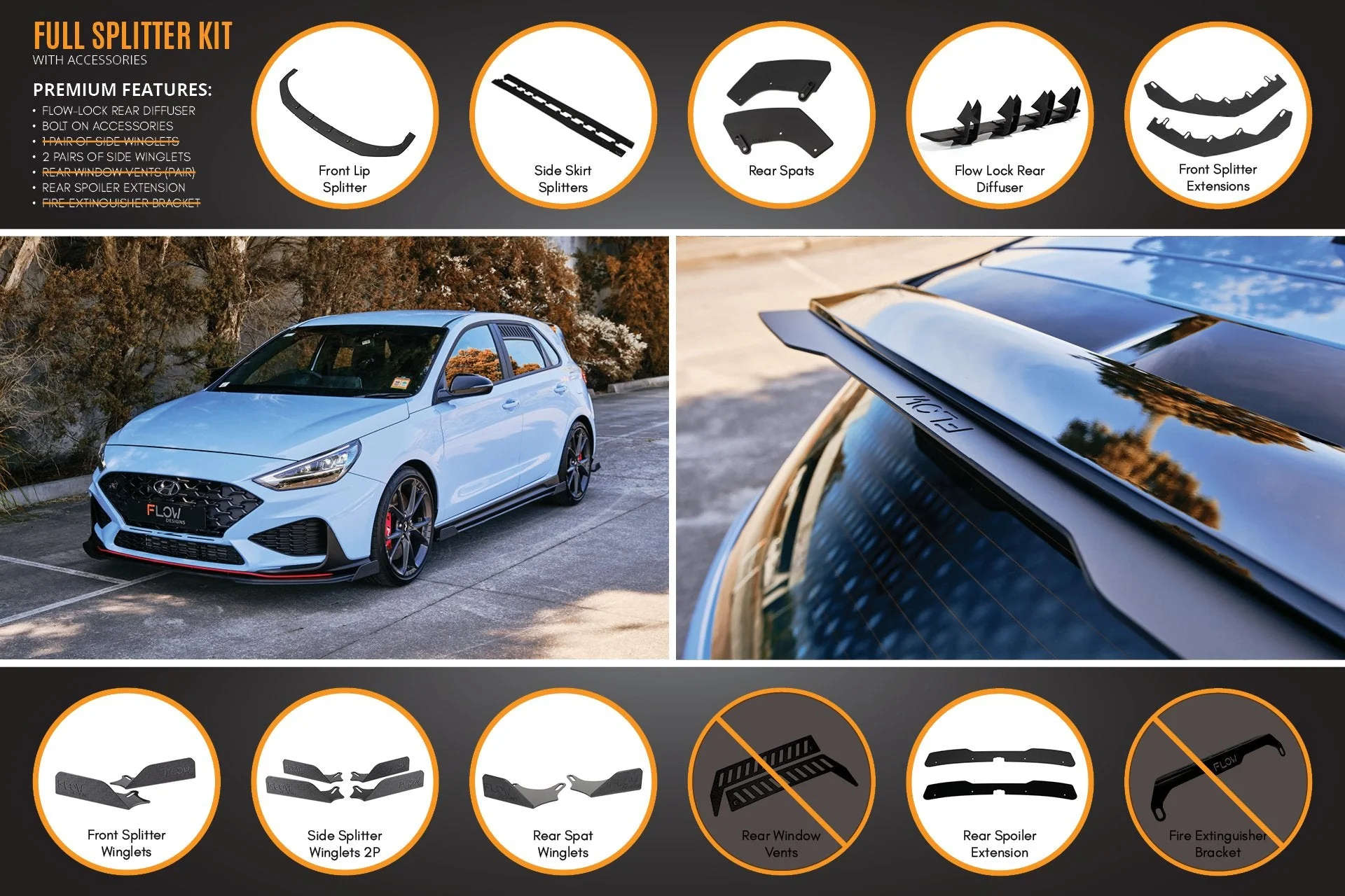 Flow Designs Hyundai i30N Hatch PD FL (2021) Full Lip Splitter Set - Image 20