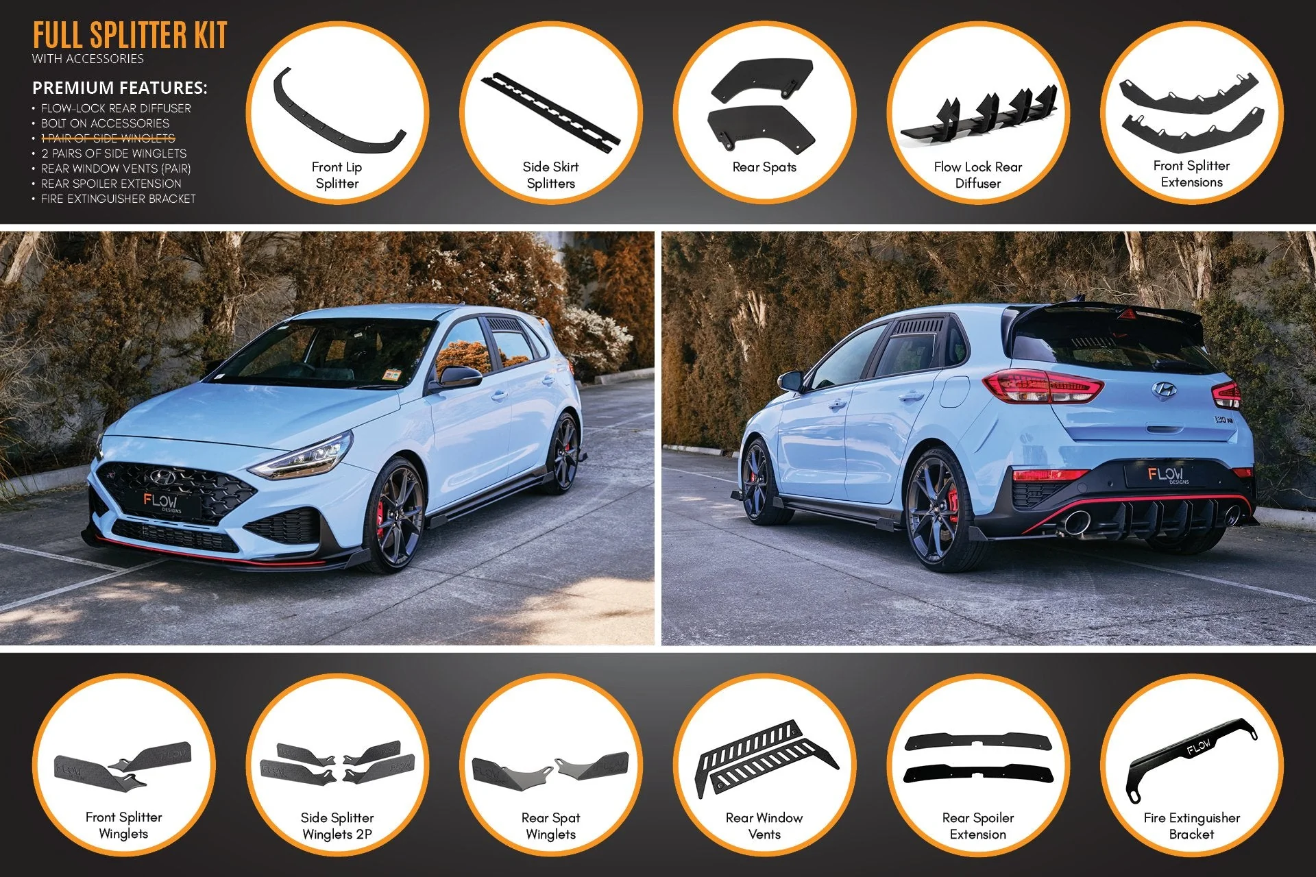 Flow Designs Hyundai i30N Hatch PD FL (2021) Full Lip Splitter Set - Image 25