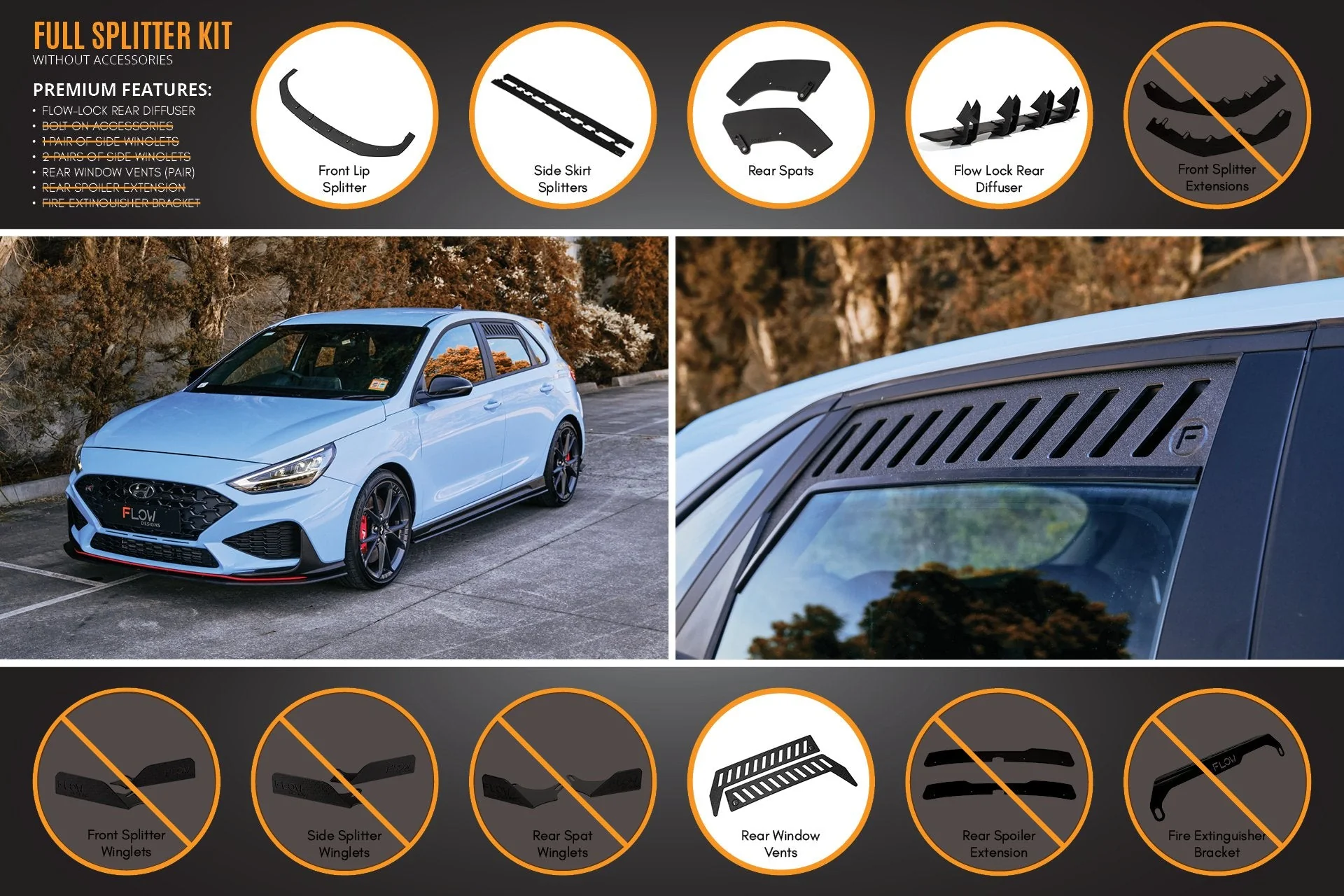 Flow Designs Hyundai i30N Hatch PD FL (2021) Full Lip Splitter Set - Image 3