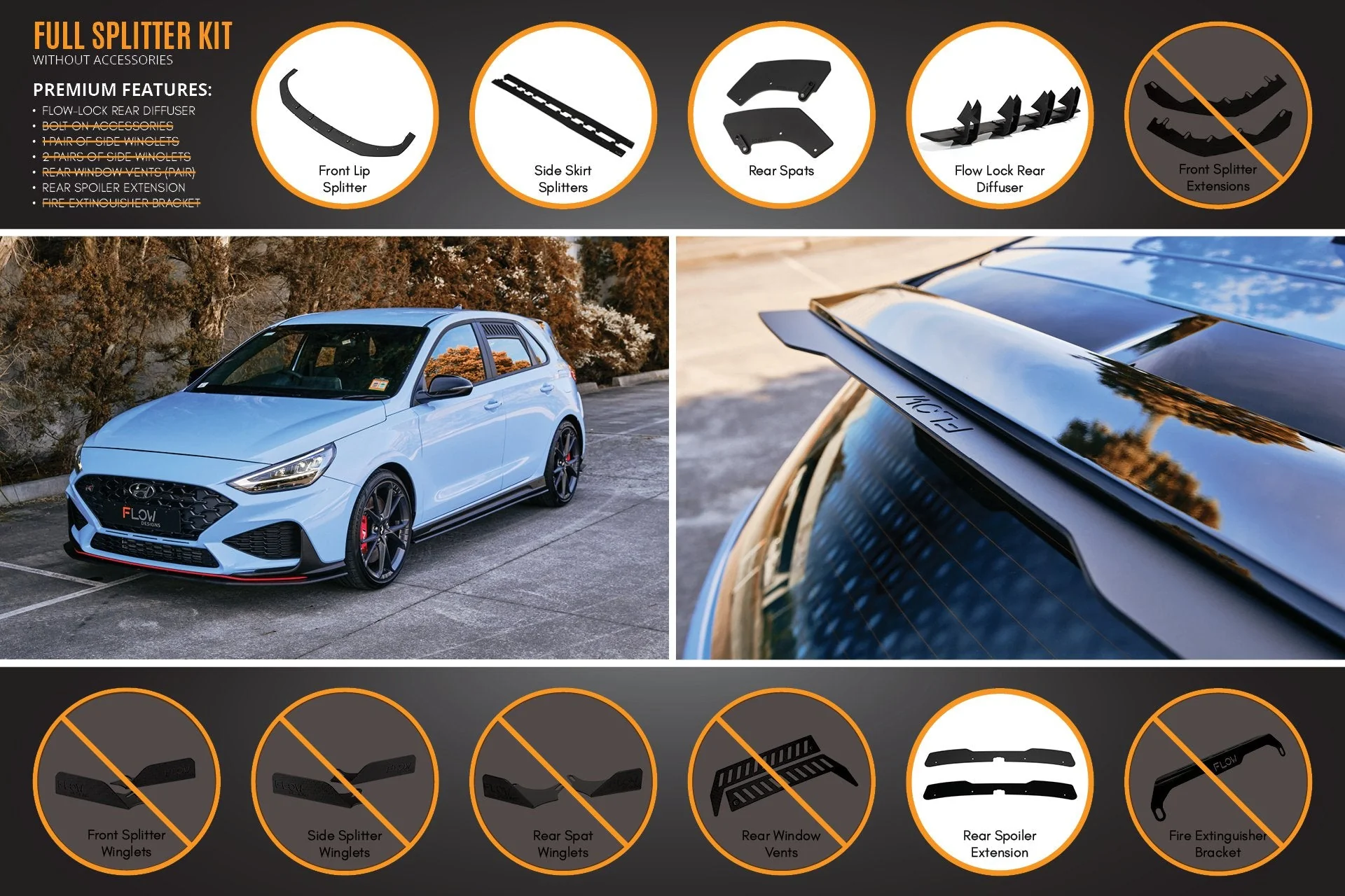 Flow Designs Hyundai i30N Hatch PD FL (2021) Full Lip Splitter Set - Image 4