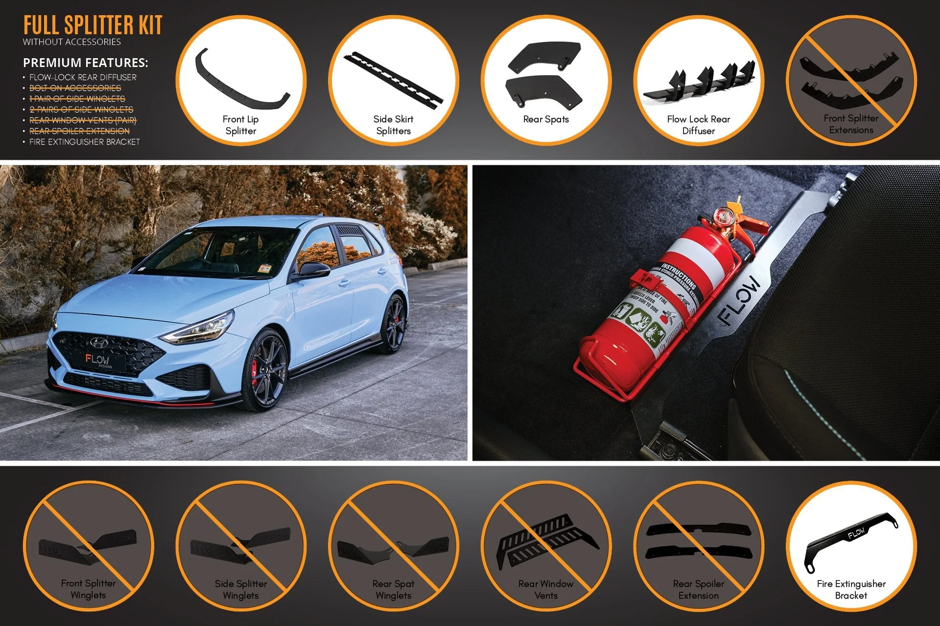 Flow Designs Hyundai i30N Hatch PD FL (2021) Full Lip Splitter Set - Image 5