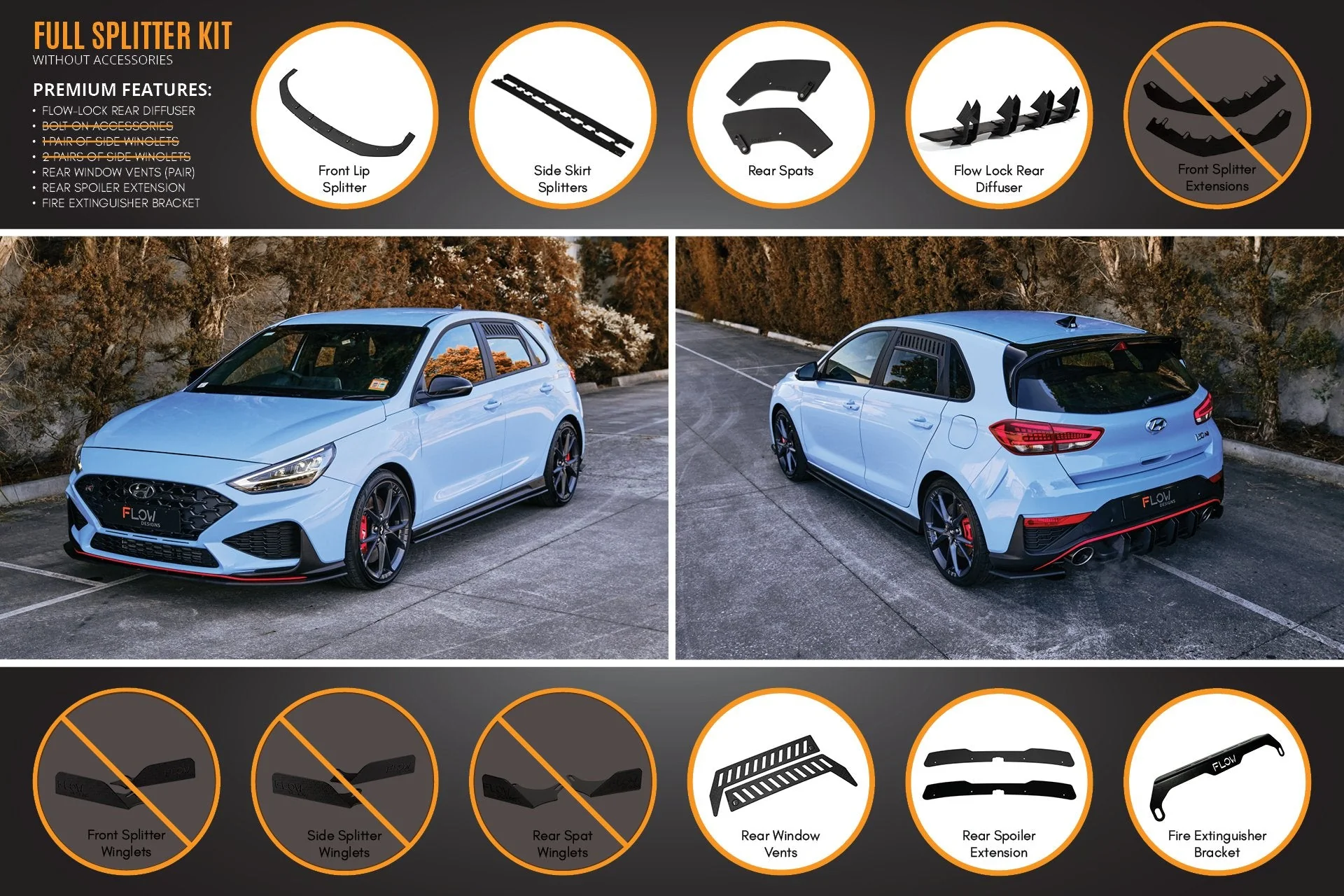 Flow Designs Hyundai i30N Hatch PD FL (2021) Full Lip Splitter Set - Image 9
