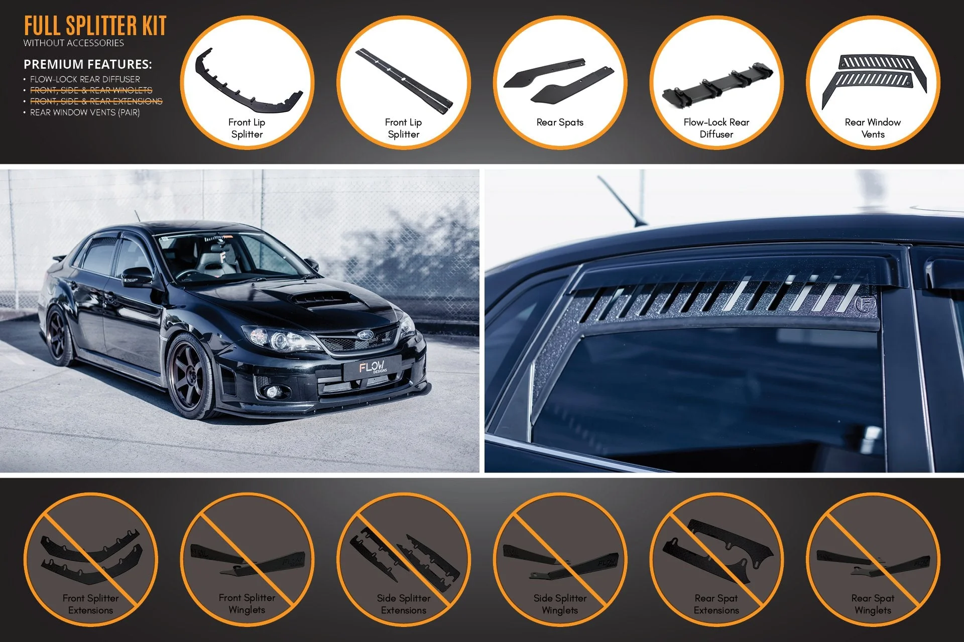Flow Designs Subaru Impreza G3 WRX/RS Sedan PFL Full Lip Splitter Set - Image 3