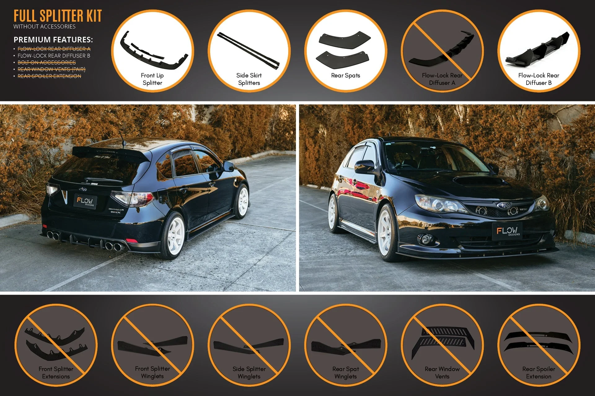 Flow Designs Subaru Impreza G3 WRX/RS Hatch PFL Full Lip Splitter Set - Image 10