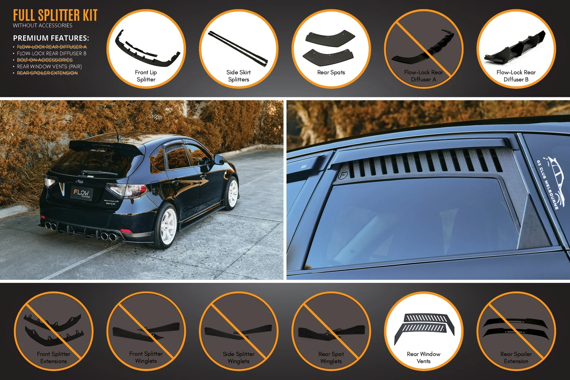 Flow Designs Subaru Impreza G3 WRX/RS Hatch PFL Full Lip Splitter Set - Image 11