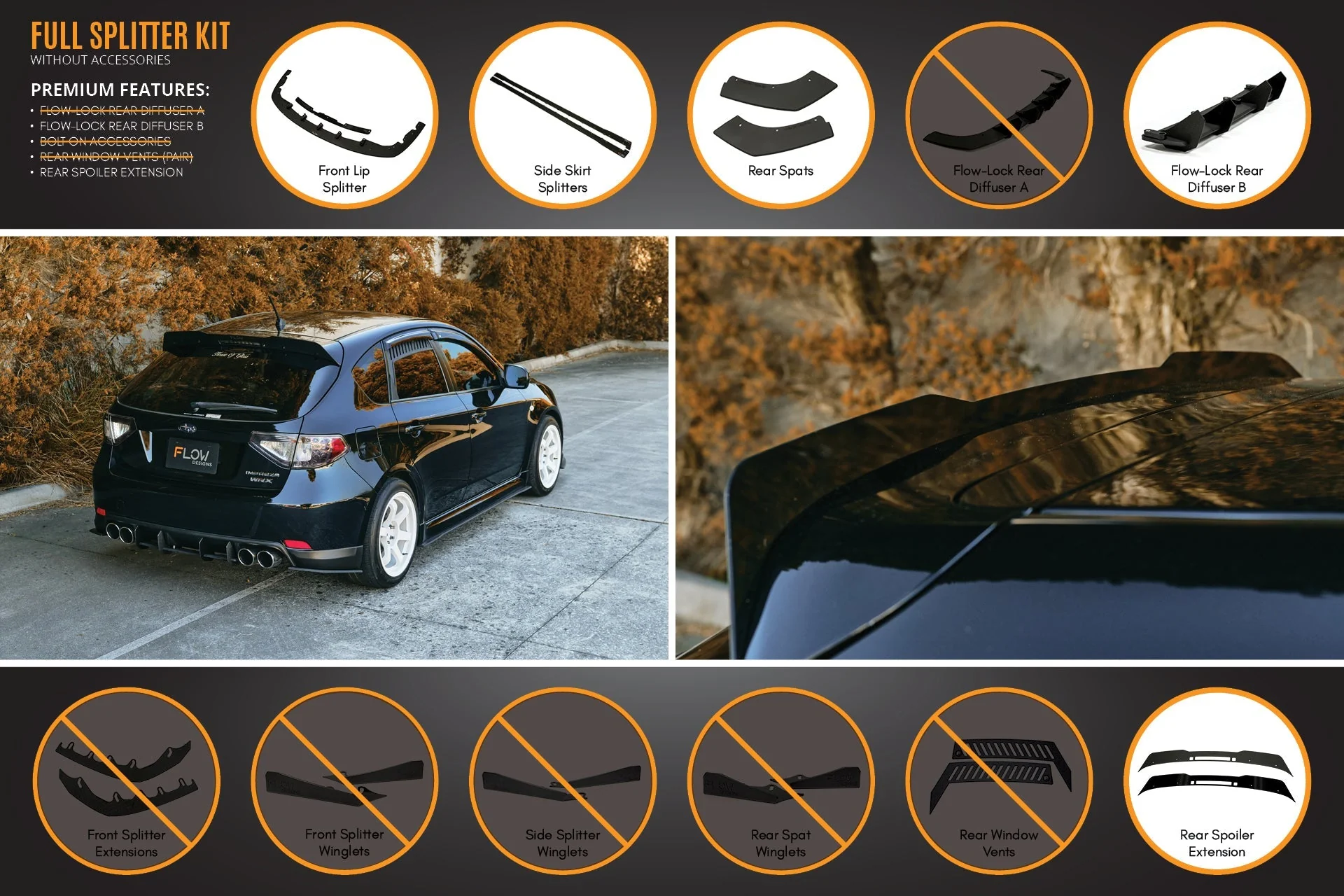 Flow Designs Subaru Impreza G3 WRX/RS Hatch PFL Full Lip Splitter Set - Image 12
