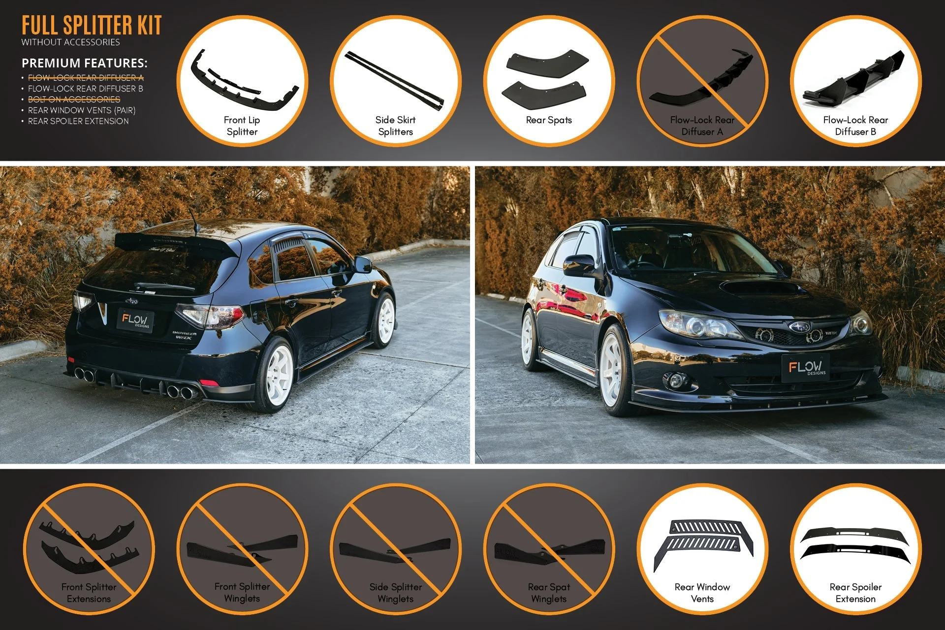 Flow Designs Subaru Impreza G3 WRX/RS Hatch PFL Full Lip Splitter Set - Image 13
