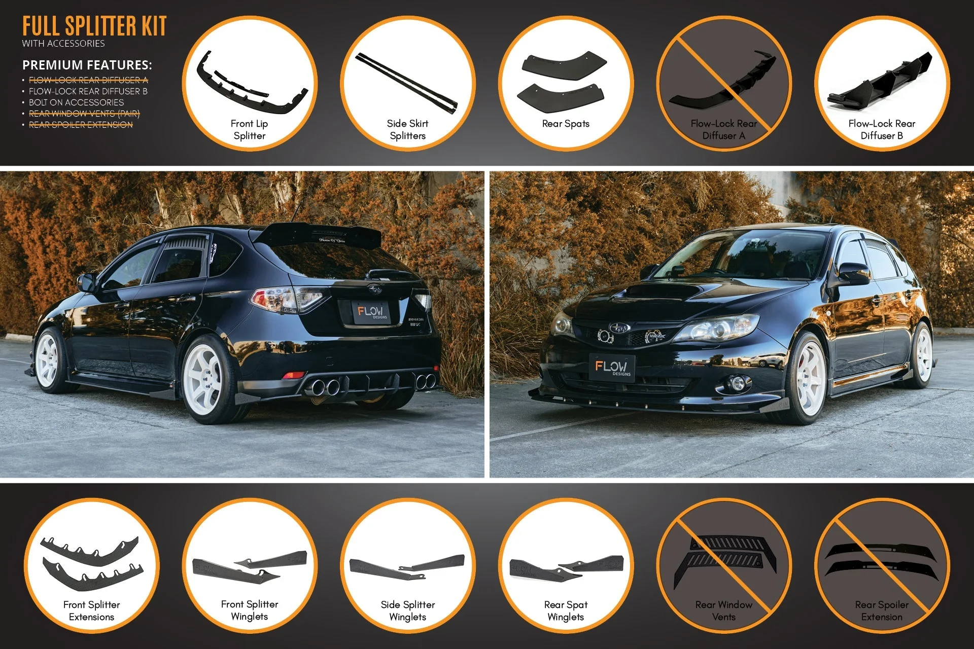Flow Designs Subaru Impreza G3 WRX/RS Hatch PFL Full Lip Splitter Set - Image 14