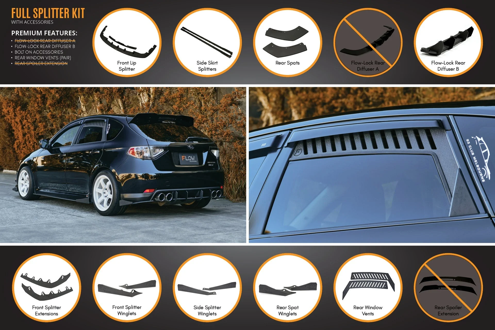 Flow Designs Subaru Impreza G3 WRX/RS Hatch PFL Full Lip Splitter Set - Image 15