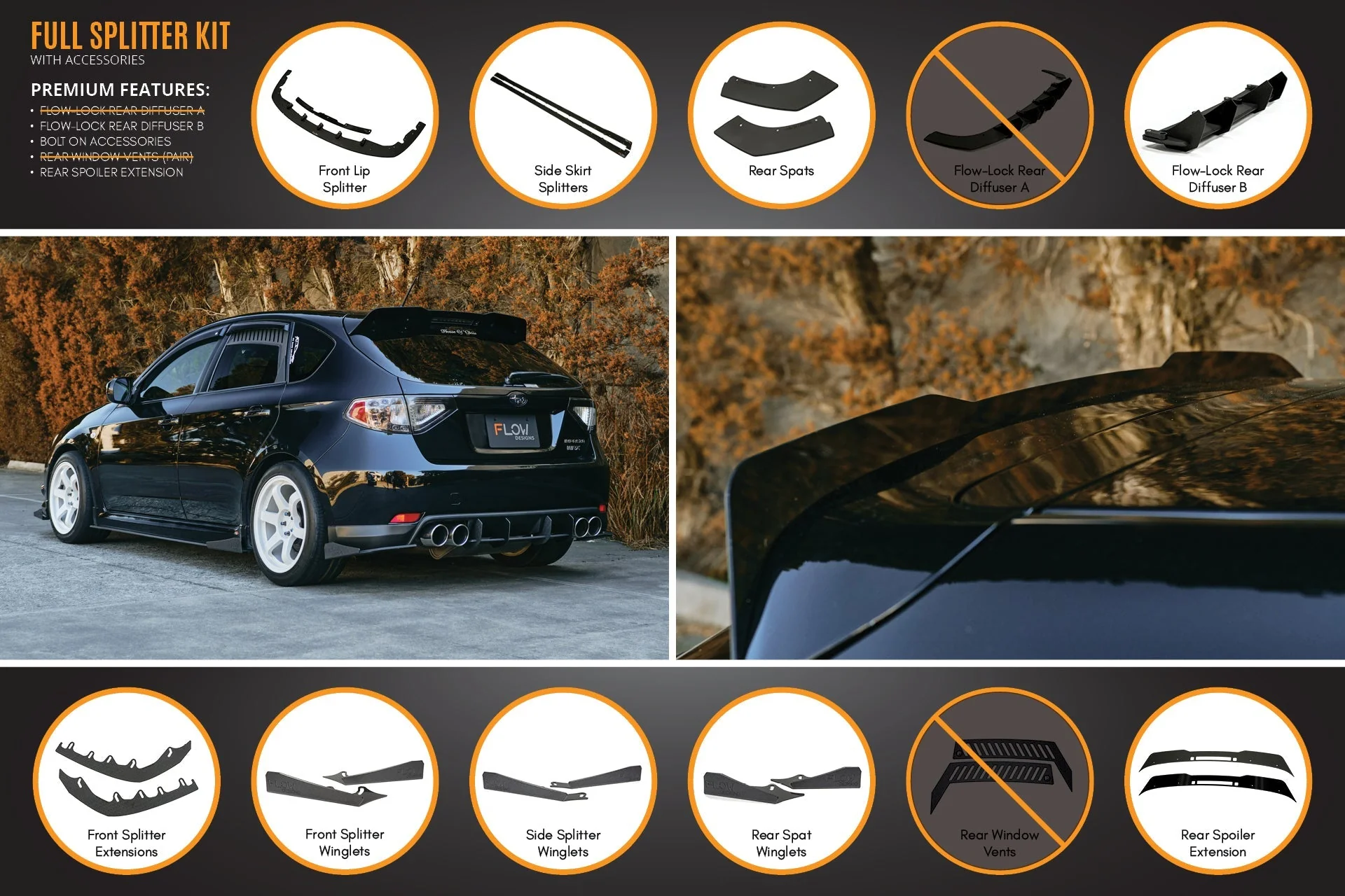 Flow Designs Subaru Impreza G3 WRX/RS Hatch PFL Full Lip Splitter Set - Image 16