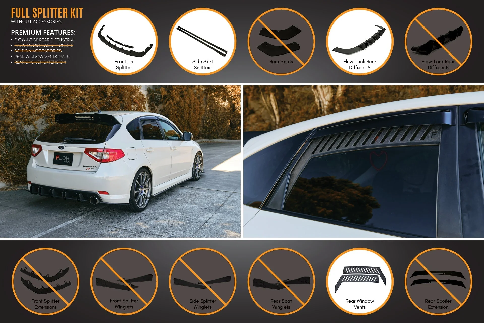 Flow Designs Subaru Impreza G3 WRX/RS Hatch PFL Full Lip Splitter Set - Image 3