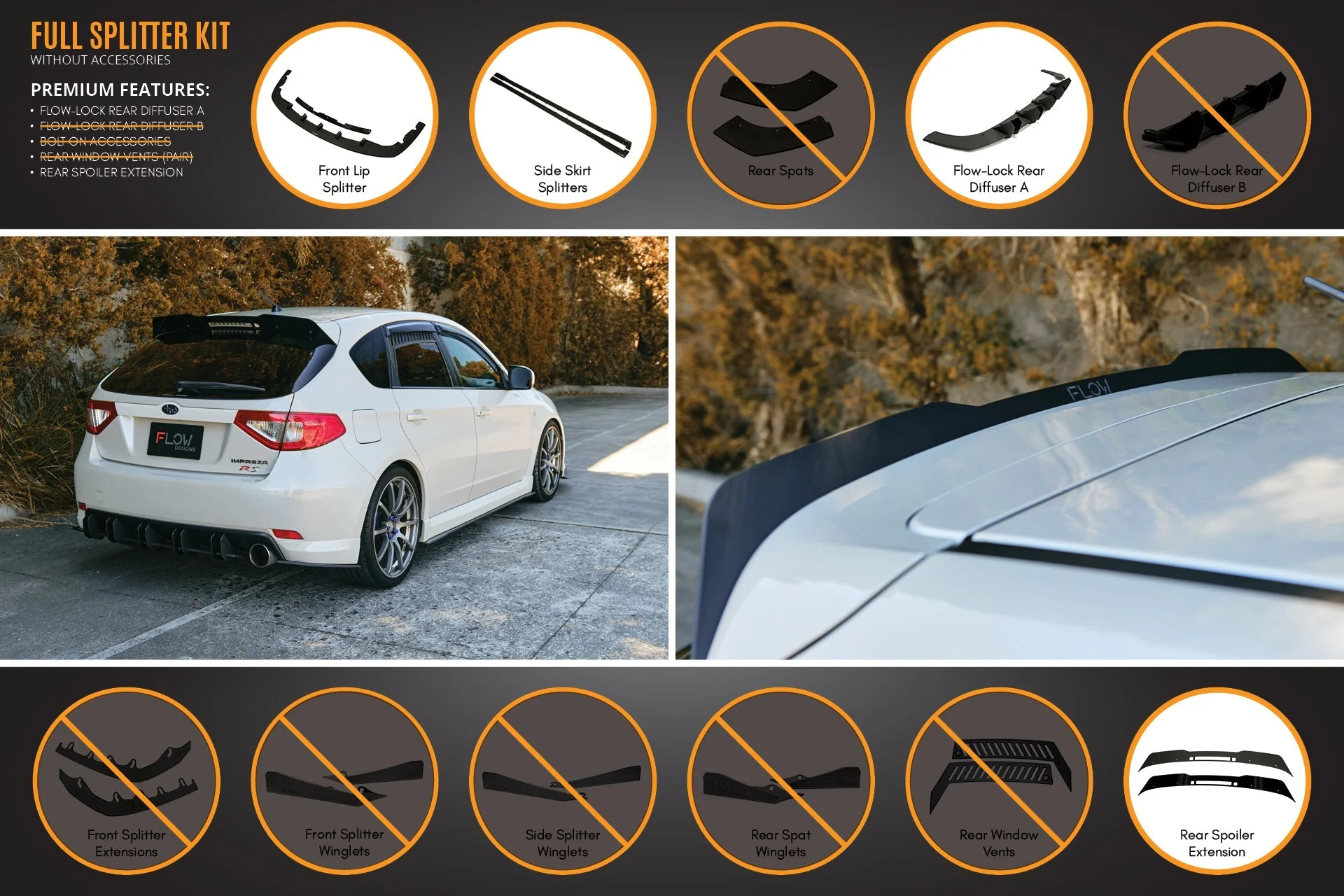 Flow Designs Subaru Impreza G3 WRX/RS Hatch PFL Full Lip Splitter Set - Image 4