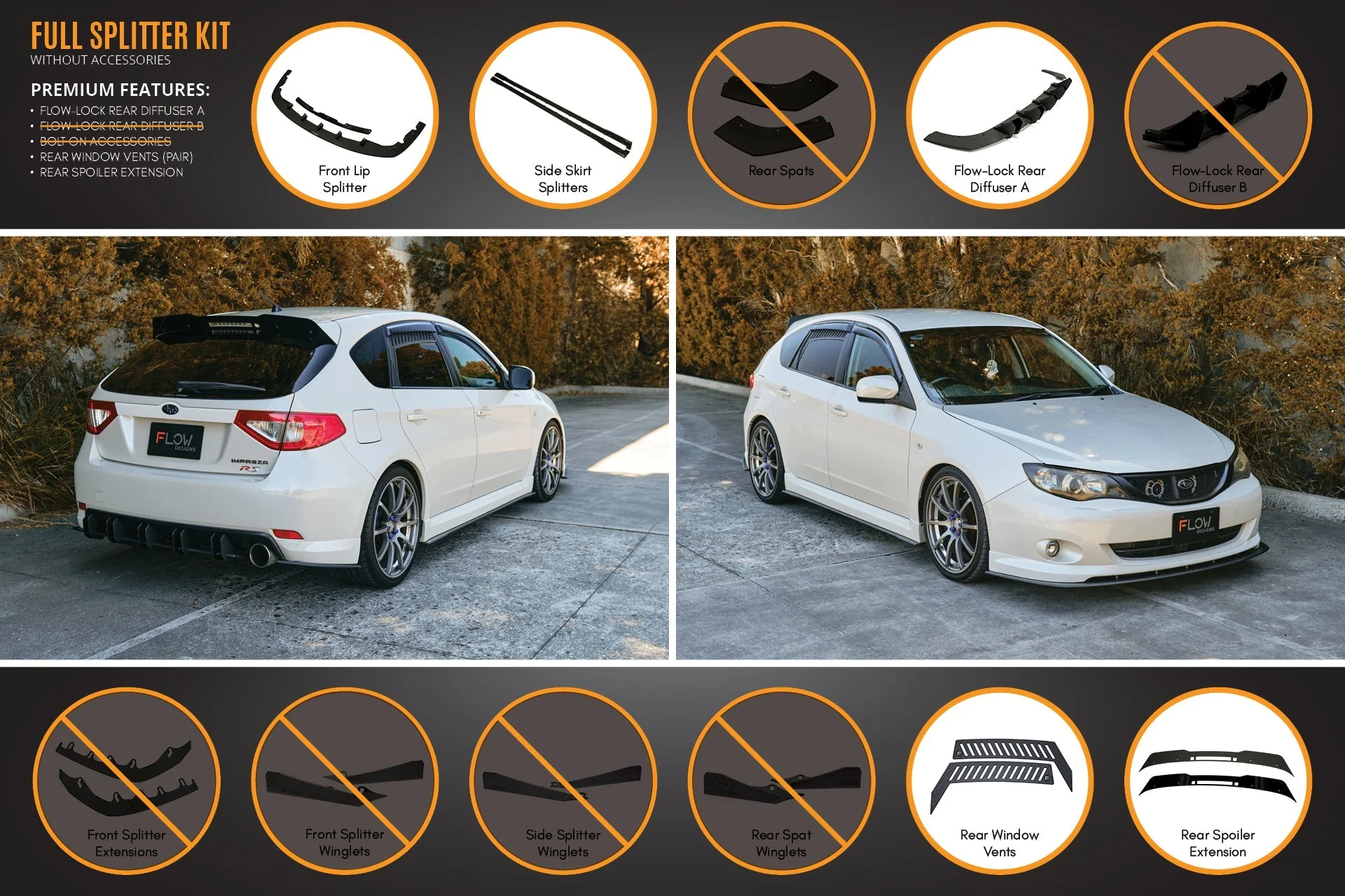 Flow Designs Subaru Impreza G3 WRX/RS Hatch PFL Full Lip Splitter Set - Image 5