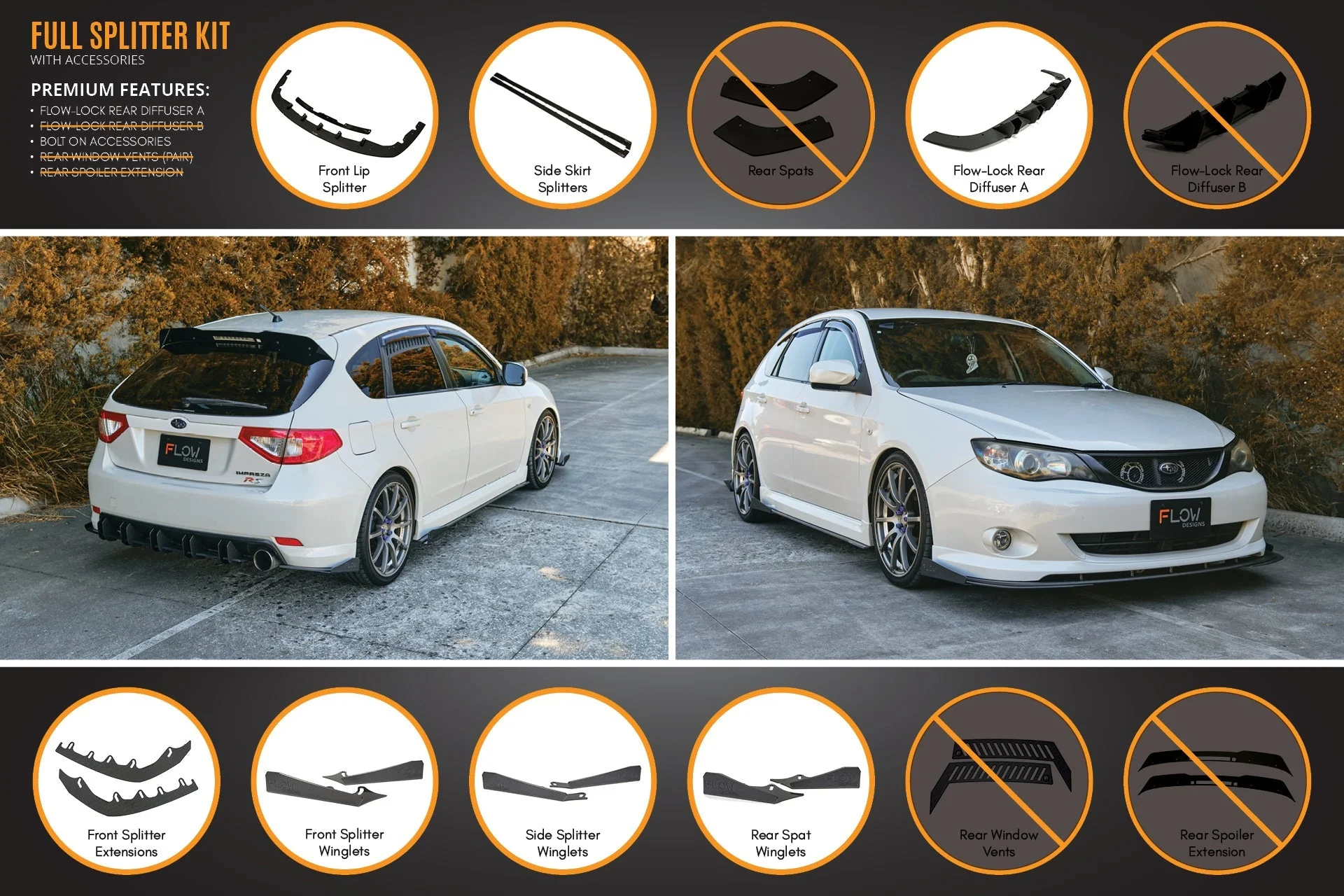 Flow Designs Subaru Impreza G3 WRX/RS Hatch PFL Full Lip Splitter Set - Image 6
