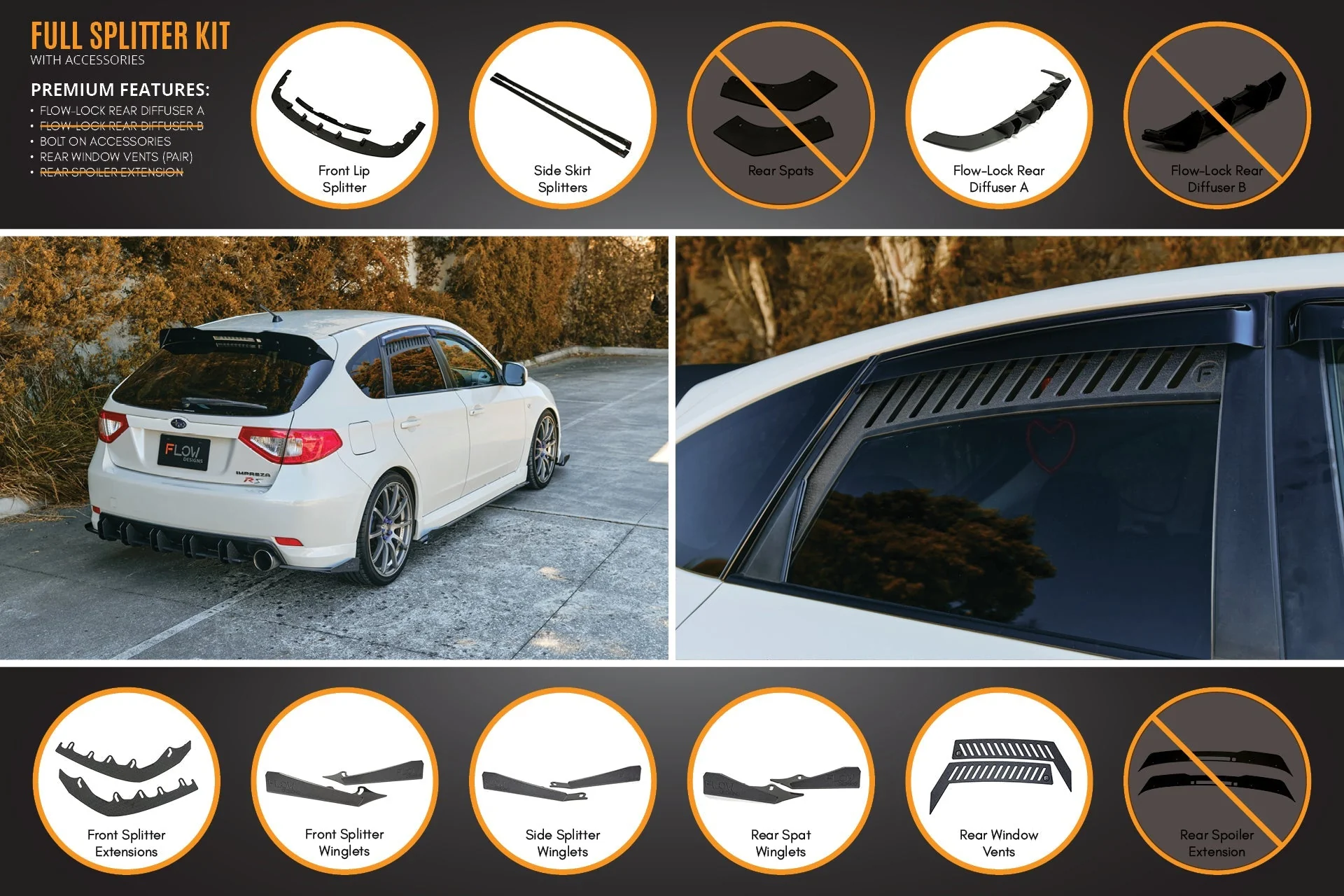 Flow Designs Subaru Impreza G3 WRX/RS Hatch PFL Full Lip Splitter Set - Image 7