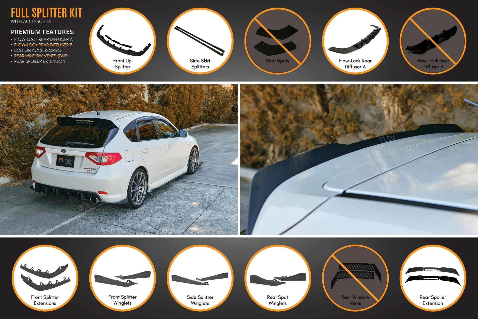 Flow Designs Subaru Impreza G3 WRX/RS Hatch PFL Full Lip Splitter Set - Image 8