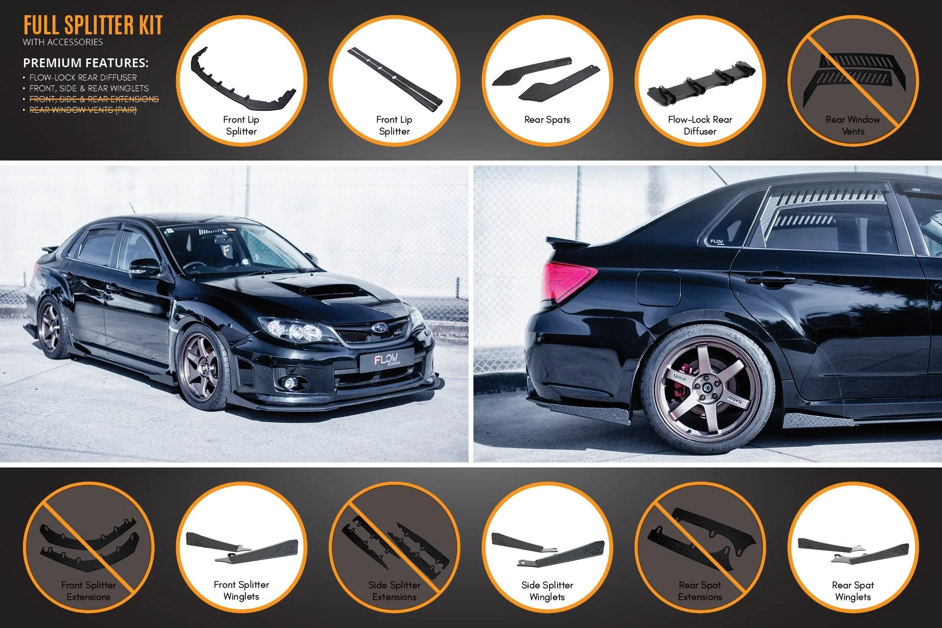 Flow Designs Subaru Impreza G3 WRX/STi FL Sedan Full Lip Splitter Set - Image 6