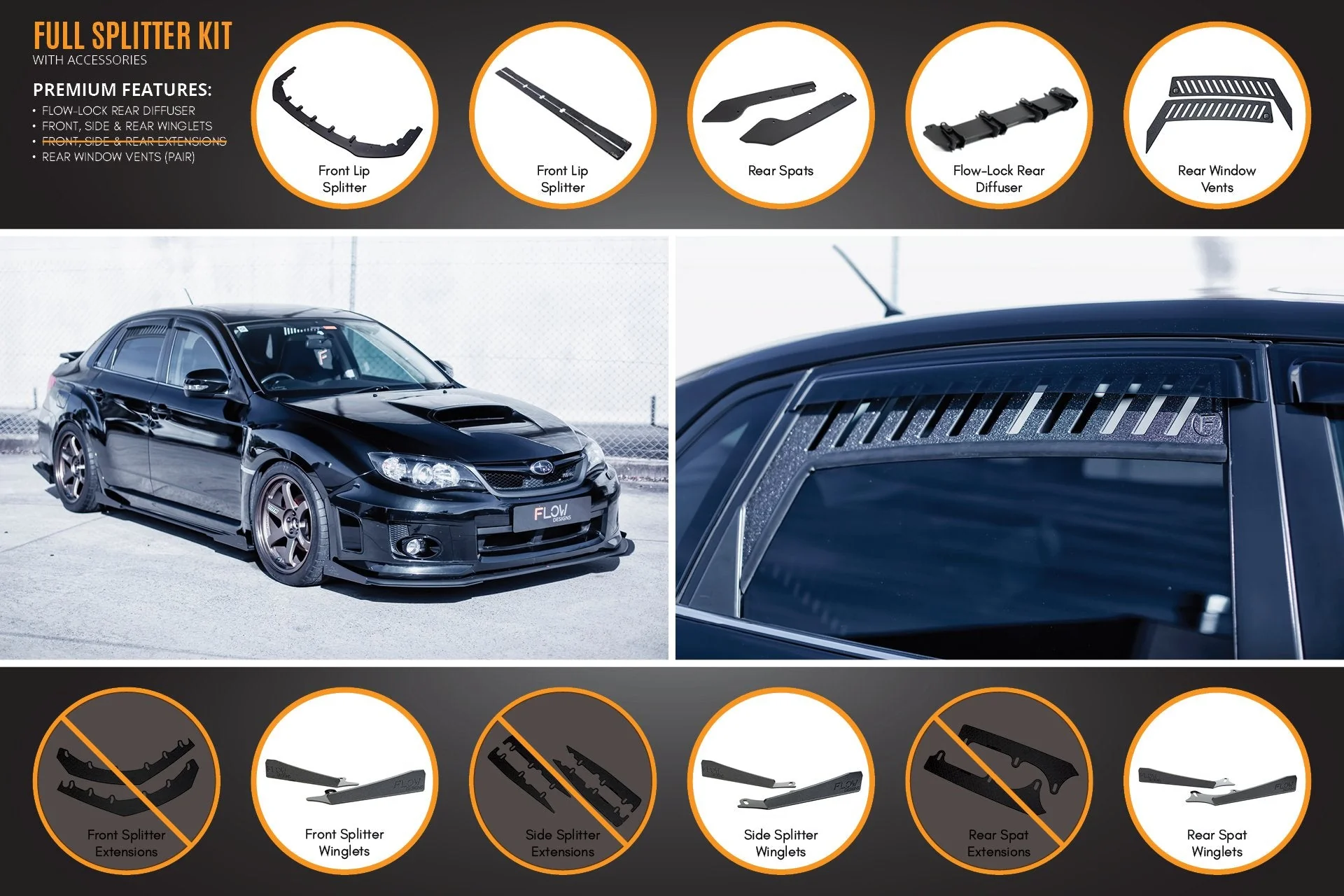 Flow Designs Subaru Impreza G3 WRX/STi FL Sedan Full Lip Splitter Set - Image 7