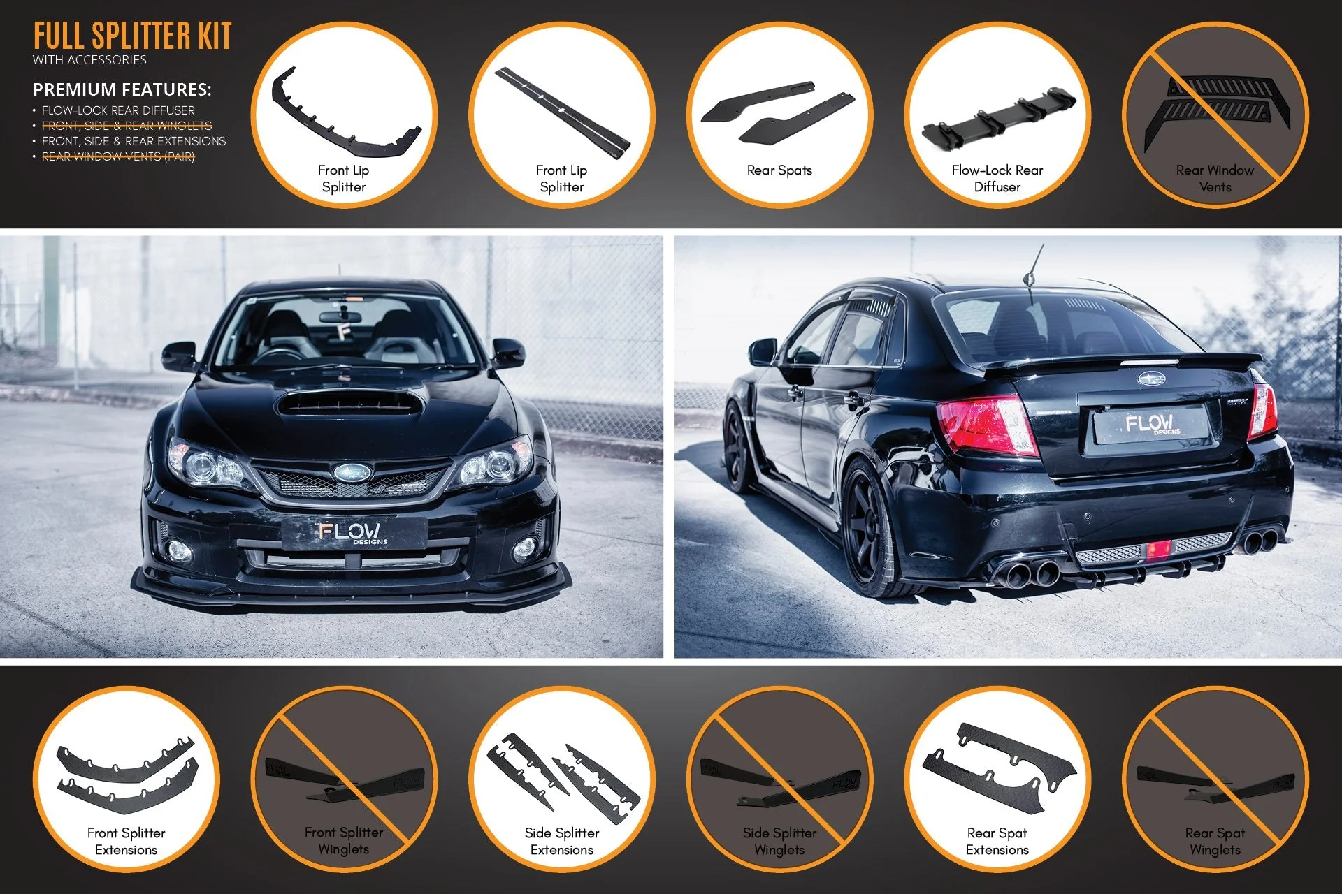 Flow Designs Subaru Impreza G3 WRX/STi FL Sedan Full Lip Splitter Set - Image 8