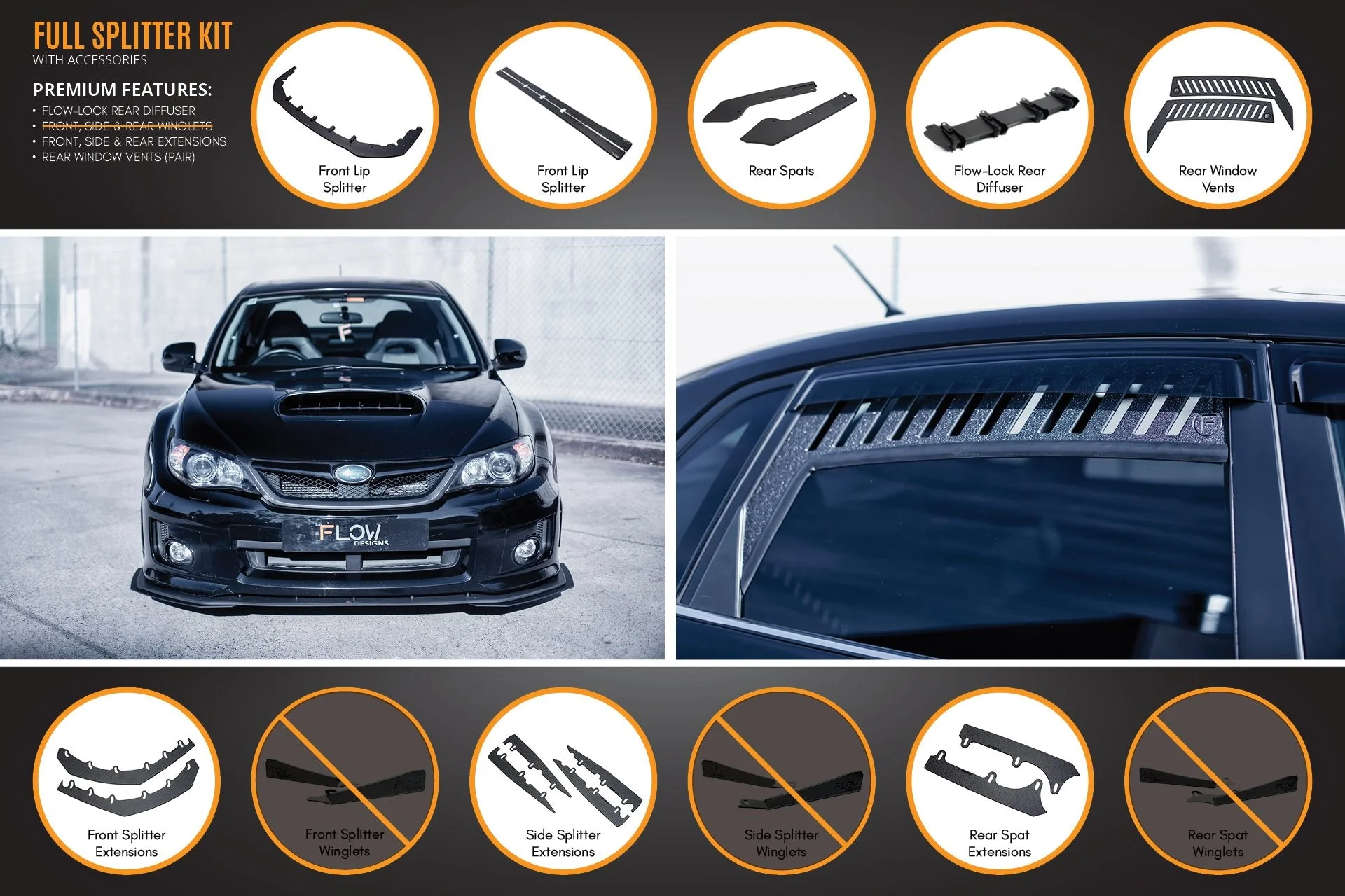 Flow Designs Subaru Impreza G3 WRX/STi FL Sedan Full Lip Splitter Set - Image 9